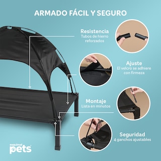 Foto 3 | Cama Elevada Para Perro, Mascotas Esquimal Con Toldo Impermeable Y Malla Transpirable, 106 X 76 X 88 Cm, Negro