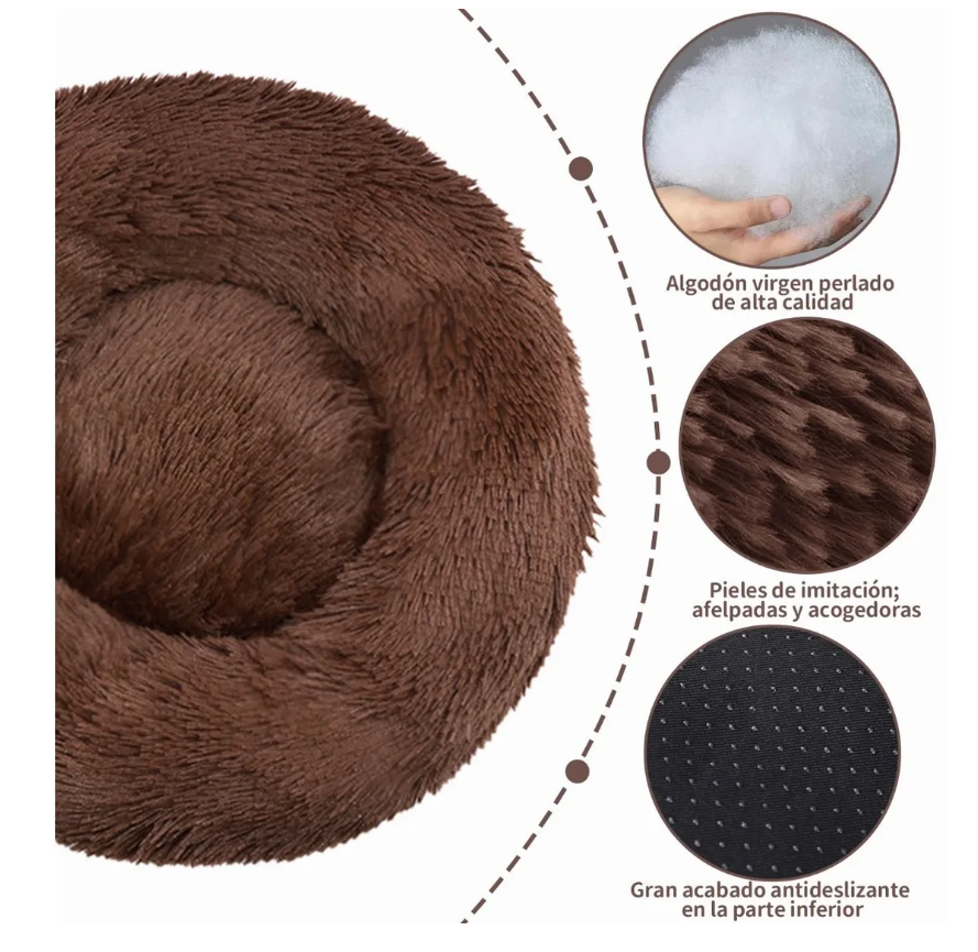 Foto 2 | Cama De Felpa, Cama Para Perro Y Gato (diámetro 60cm Café)