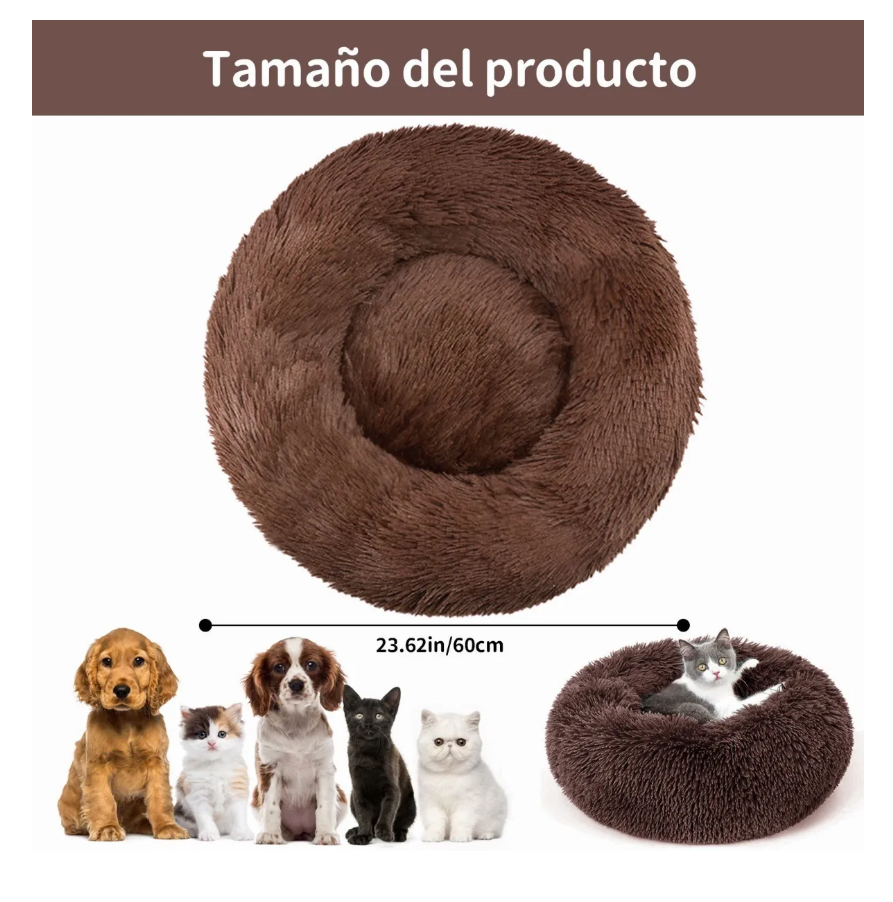 Foto 5 pulgar | Cama De Felpa, Cama Para Perro Y Gato (diámetro 60cm Café)