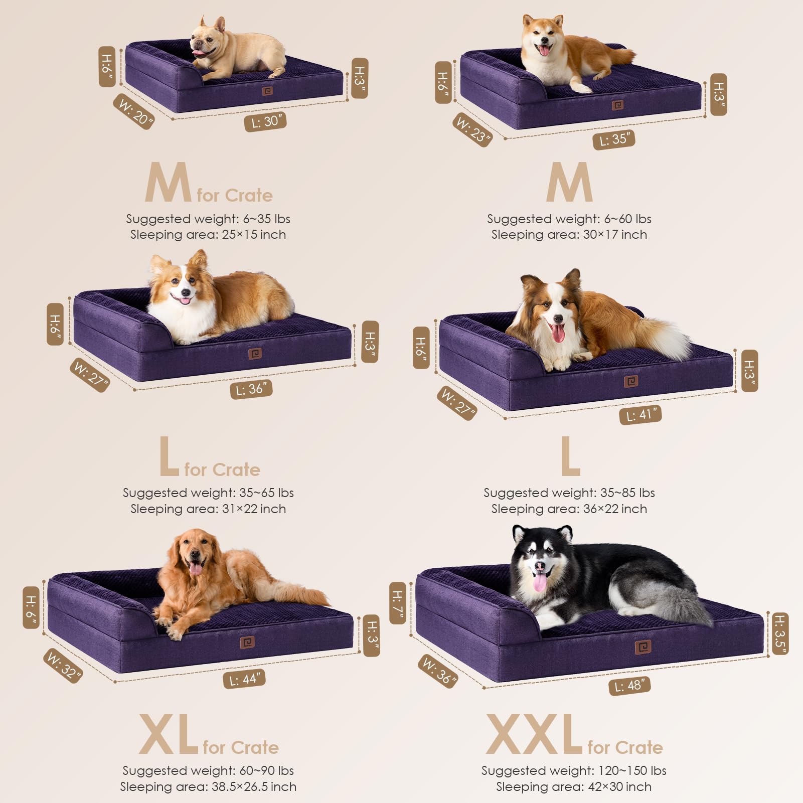 Foto 3 pulgar | Cama Ortopédica De Espuma Viscoelástica Para Perros Medianos Eheyciga, Color Morado - Venta Internacional.