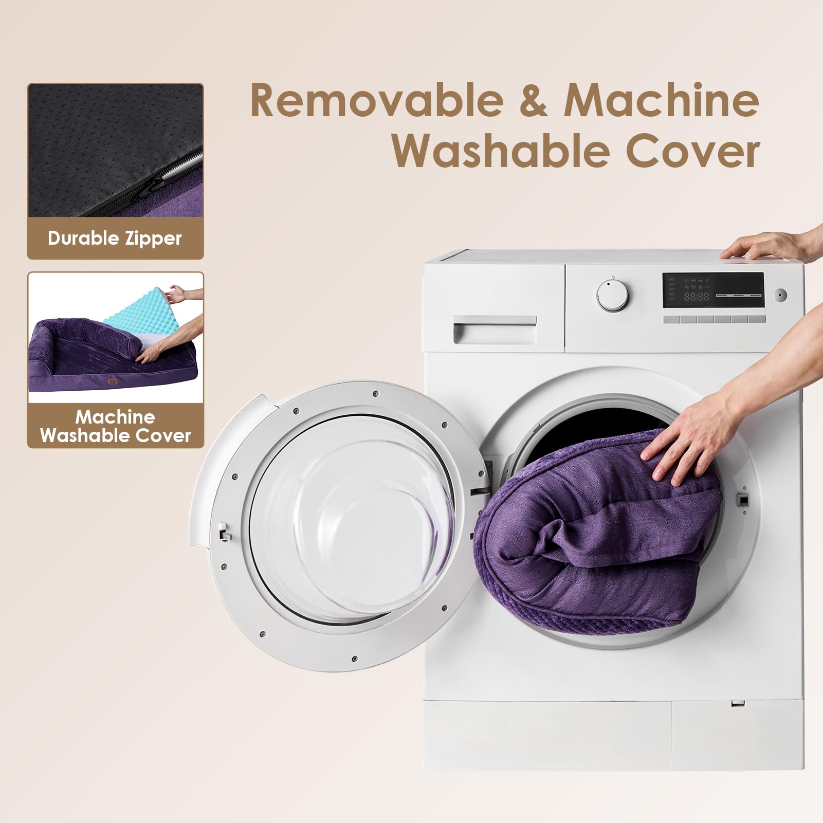 Foto 7 pulgar | Cama Ortopédica De Espuma Viscoelástica Para Perros Medianos Eheyciga, Color Morado - Venta Internacional.