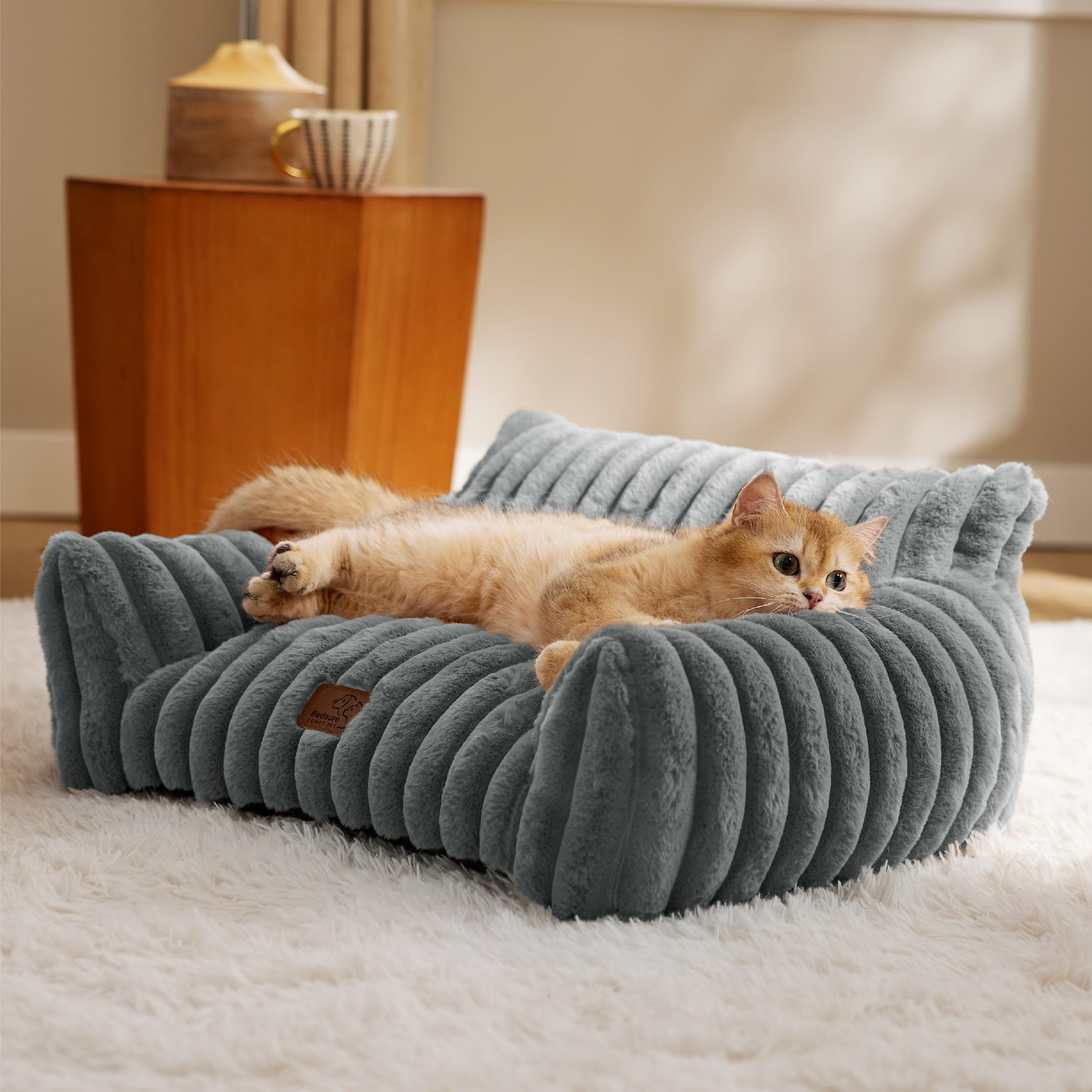 Sofá Para Mascotas, Bonito Sofá Con Forma De Gato, Forro Polar De Pana, Gris - Venta Internacional.