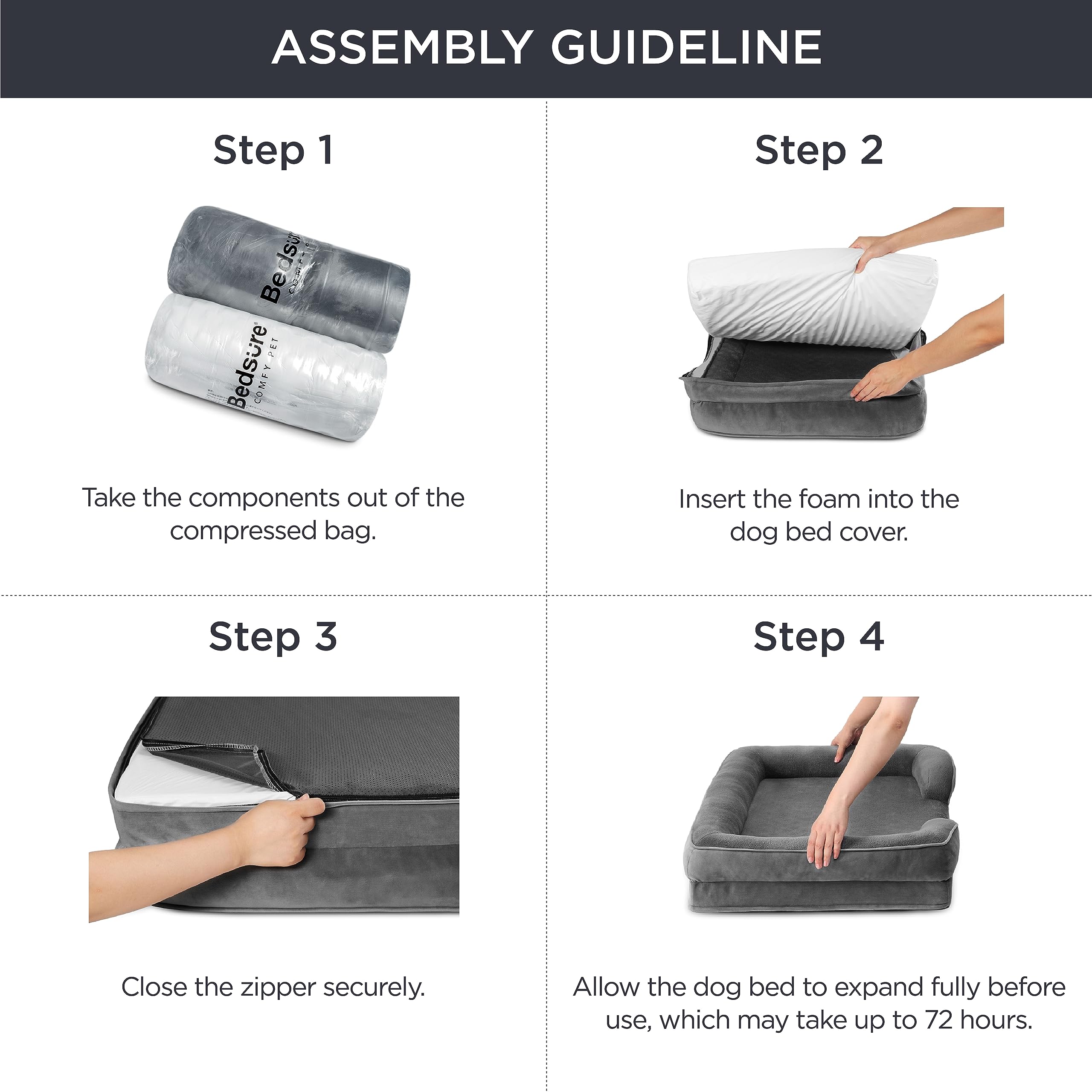 Foto 7 | Cama Para Perros Bedsure Orthopedic Xl Para Perros Extragrandes, Color Gris Oscuro - Venta Internacional.