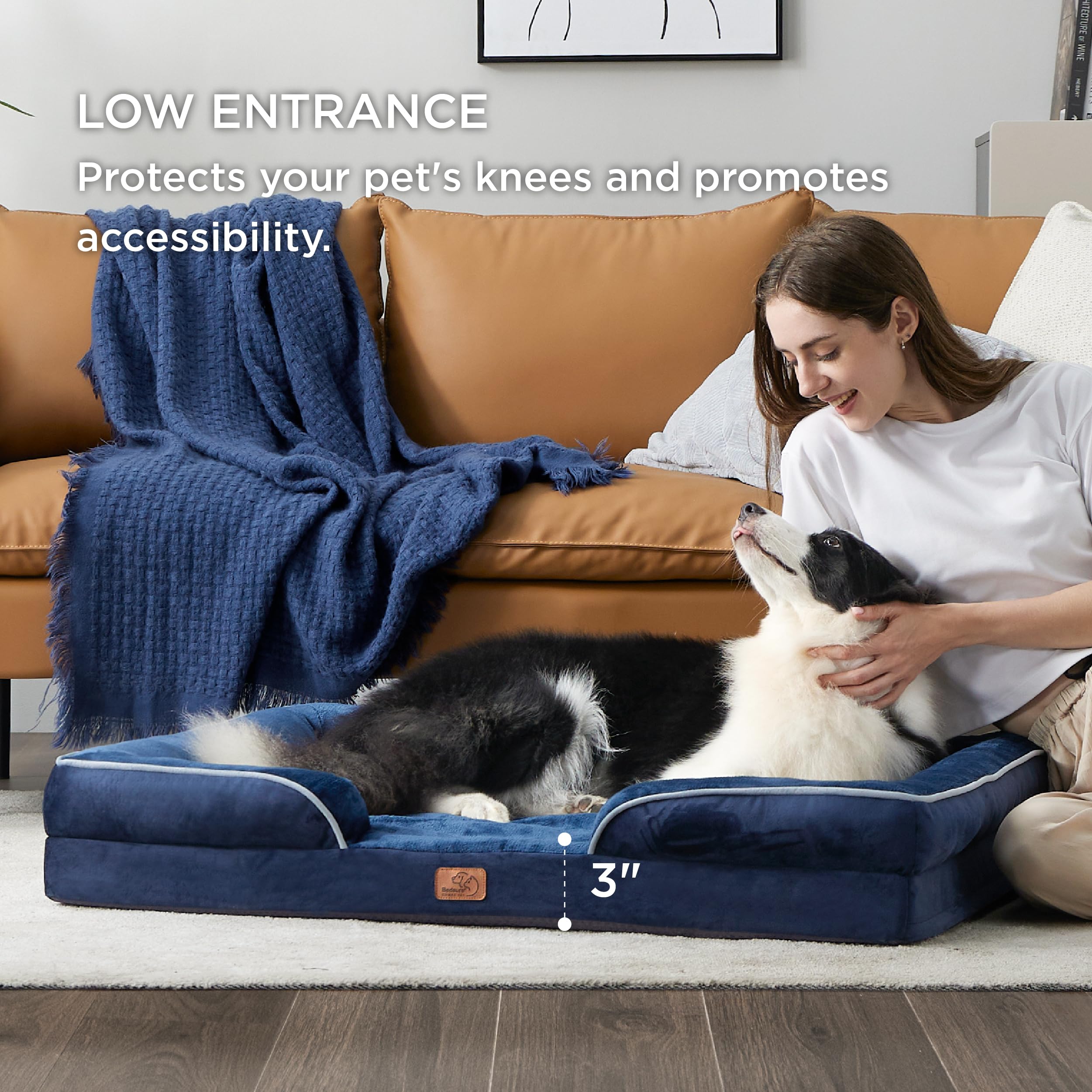 Foto 6 pulgar | Cama Ortopédica Para Perros Grandes, Impermeable, Azul Marino - Venta Internacional.