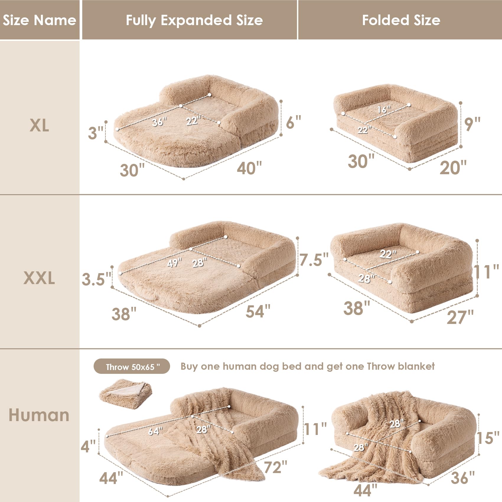 Foto 3 pulgar | Cama Para Perros Humanos Eheyciga, Ortopédica, Plegable, De Espuma Viscoelástica, Camel - Venta Internacional.