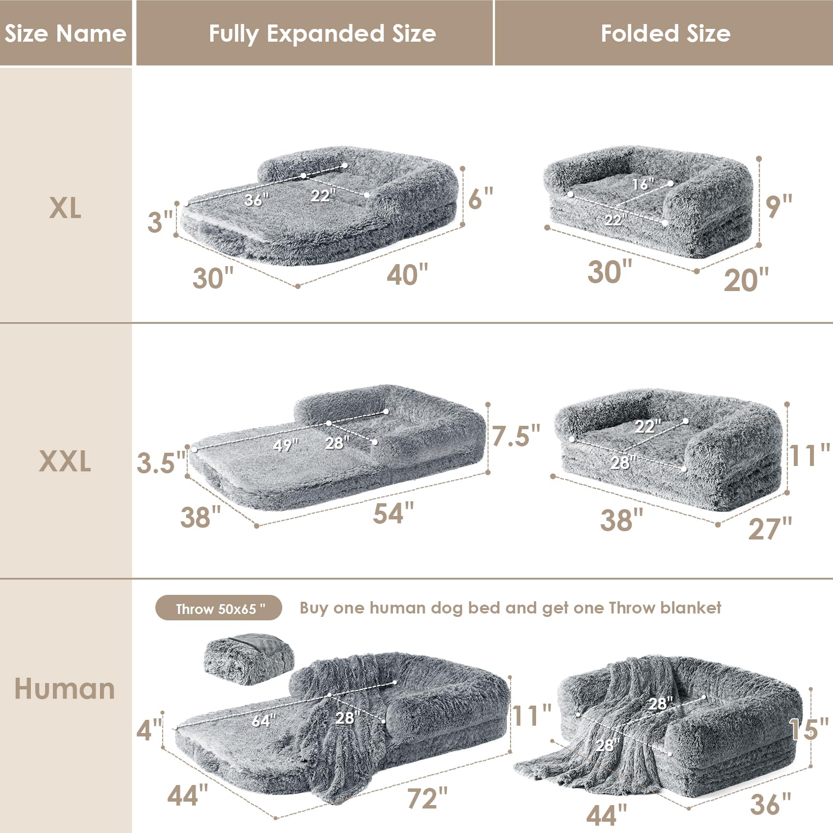 Foto 4 | Cama Para Perros Humanos Eheyciga, Plegable, Ortopédica, Espuma Viscoelástica, Gris - Venta Internacional.