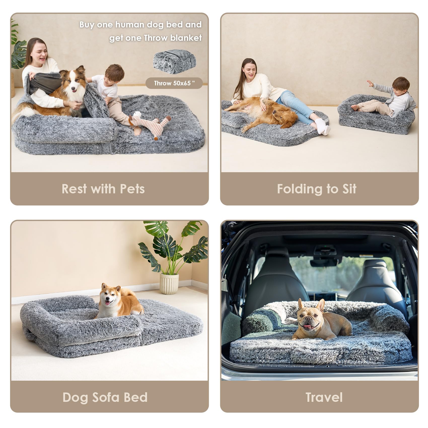 Foto 7 | Cama Para Perros Humanos Eheyciga, Plegable, Ortopédica, Espuma Viscoelástica, Gris - Venta Internacional.
