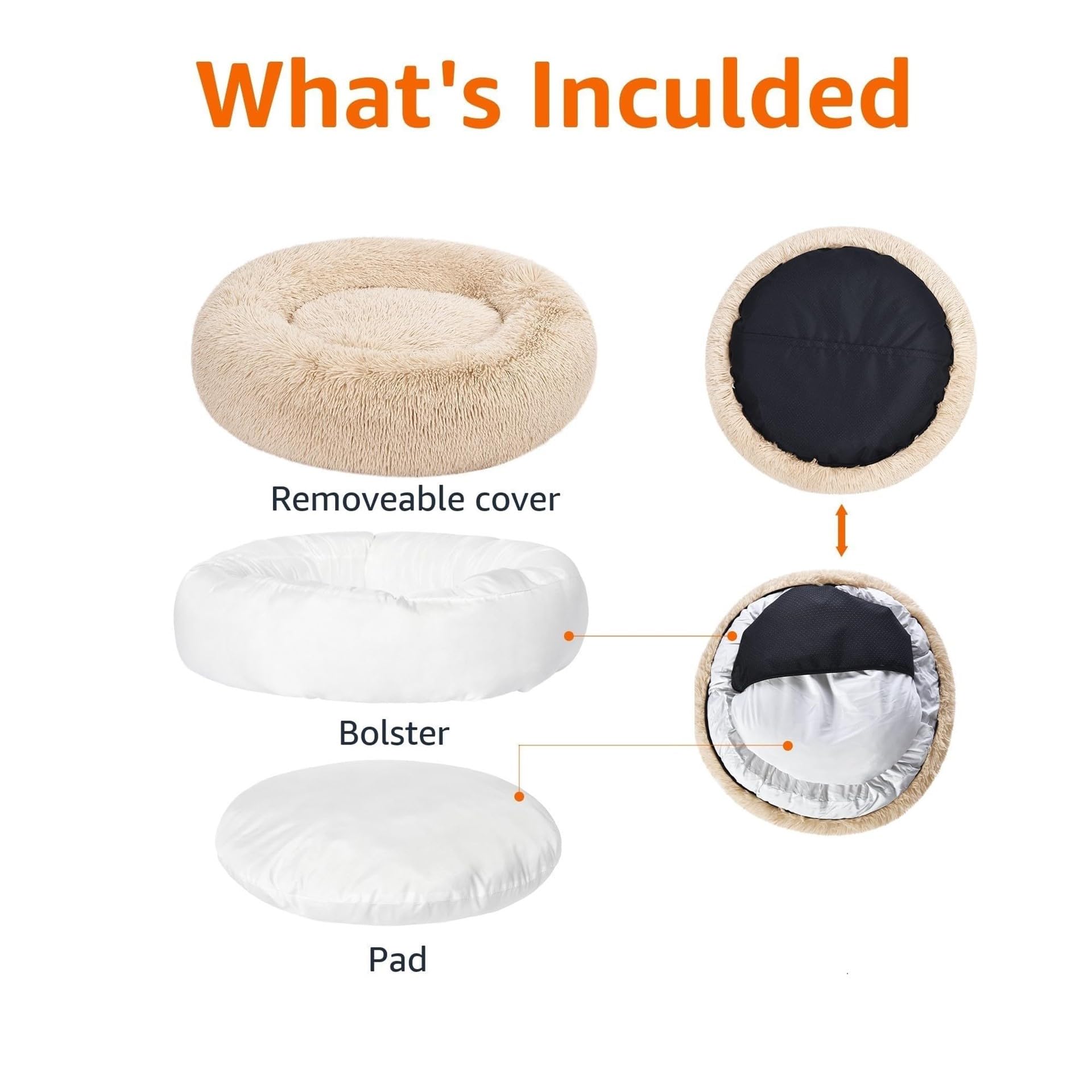 Foto 5 pulgar | Cama Para Mascotas Amazon Basics Donut De Piel Sintética Para Perro, Color Beige, 58 X 58 Cm - Venta Internacional.