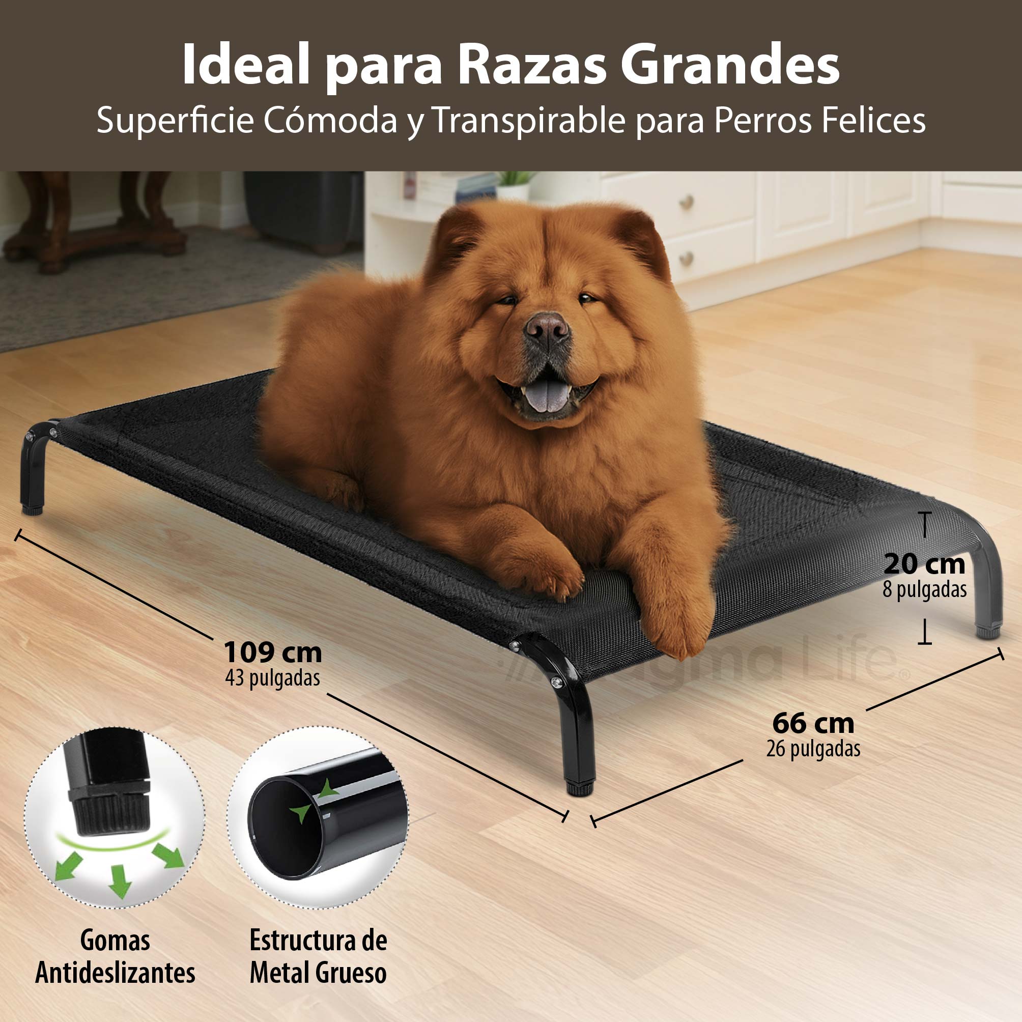 Foto 4 pulgar | Magma Life Cama Para Perro Grande, 109x66x20 Cm, Elevada Y Transpirable, Estructura Metálica Resistente, Superficie