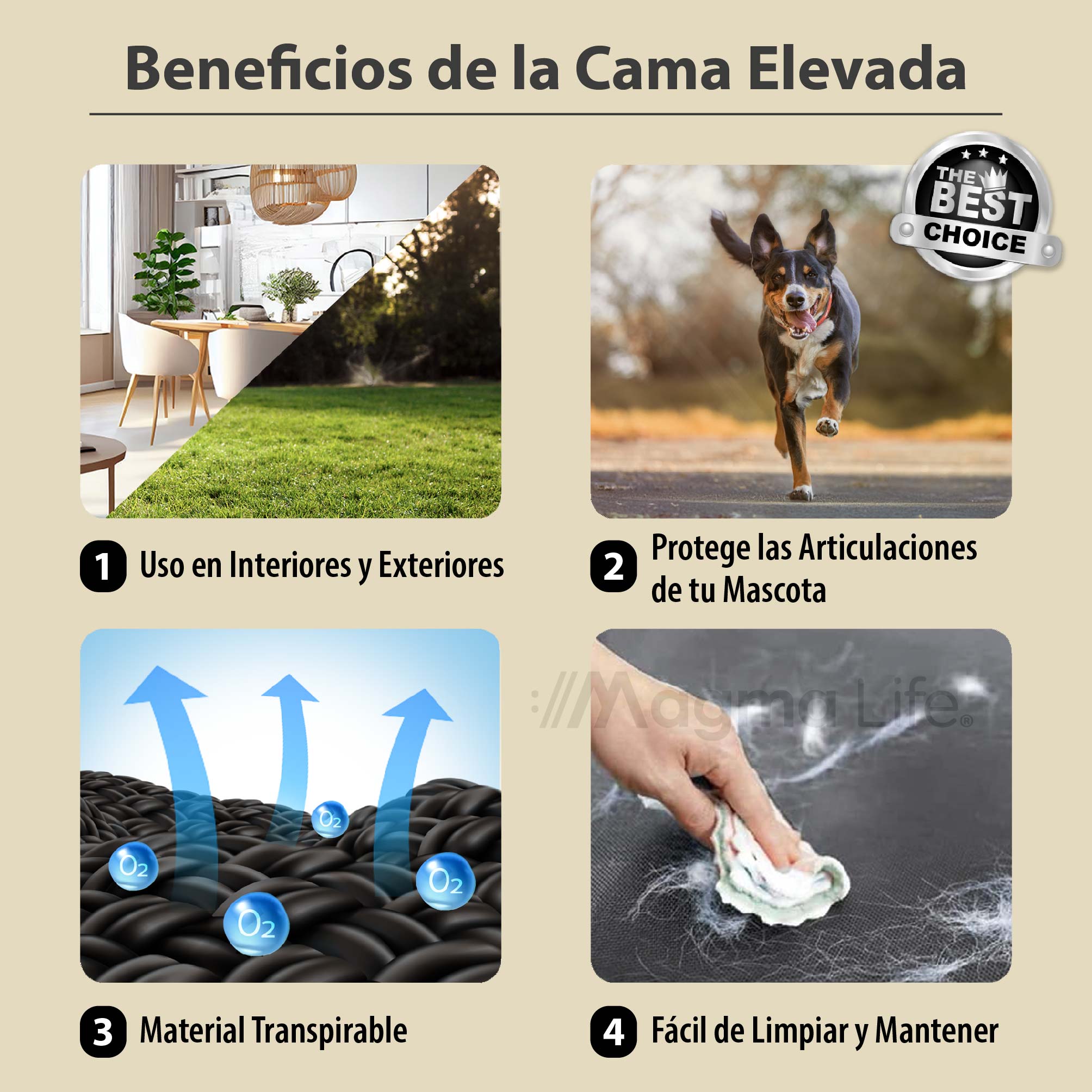 Foto 5 pulgar | Magma Life Cama Para Perro Grande, 109x66x20 Cm, Elevada Y Transpirable, Estructura Metálica Resistente, Superficie