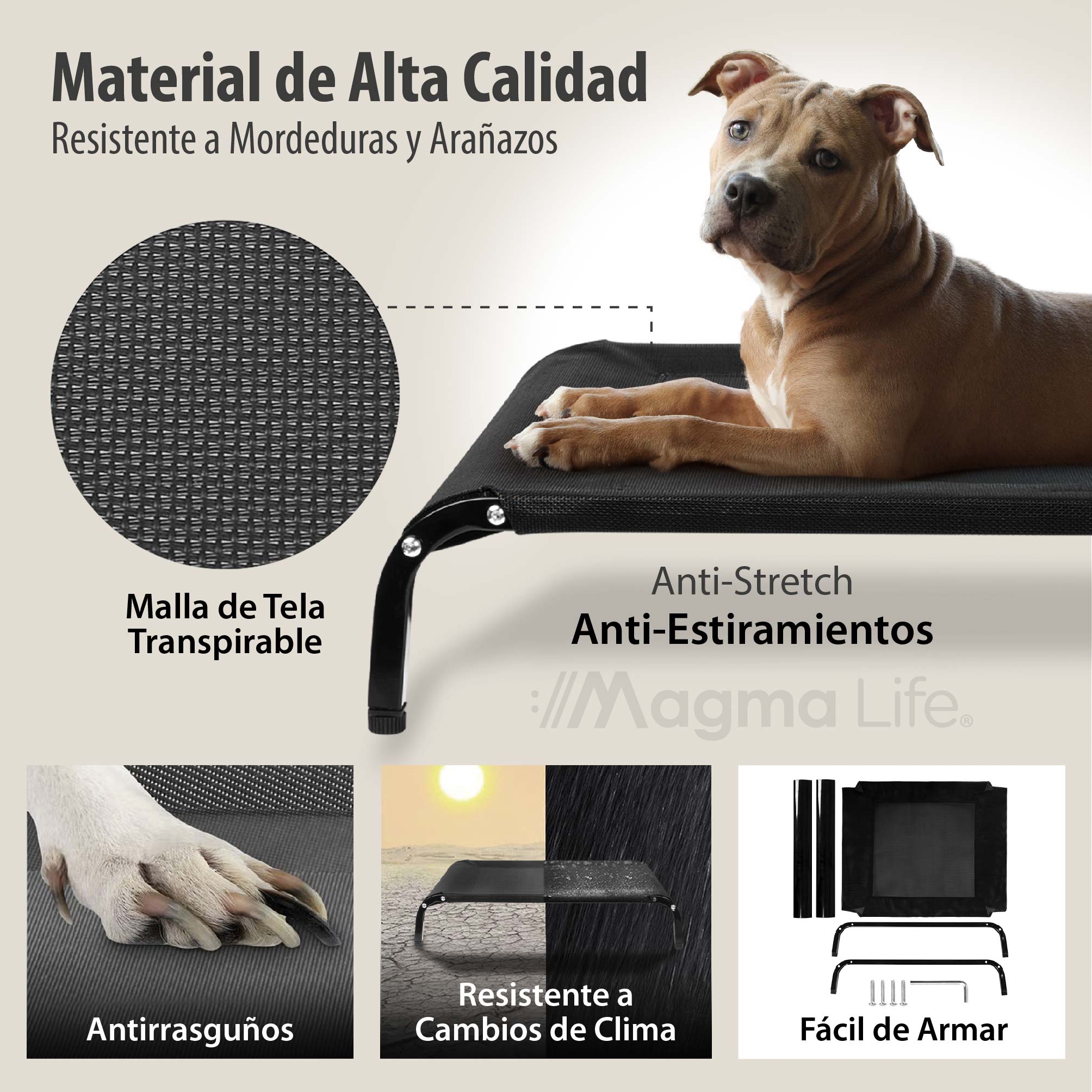 Foto 7 pulgar | Magma Life Cama Para Perro Grande, 109x66x20 Cm, Elevada Y Transpirable, Estructura Metálica Resistente, Superficie