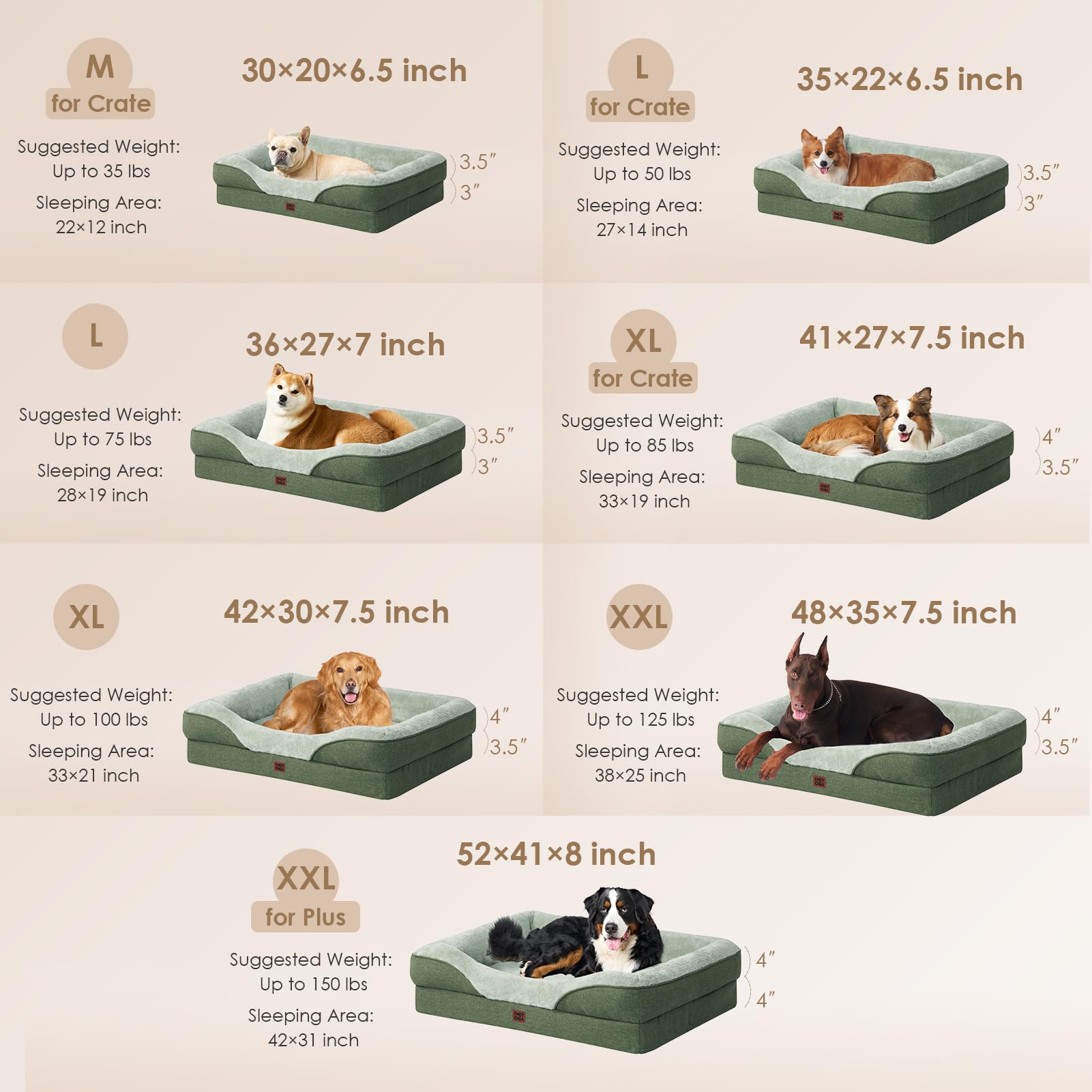 Foto 6 pulgar | Cama Para Perros Eheyciga De Espuma Viscoelástica Xxl Para Perros Extragrandes, Color Verde - Venta Internacional.