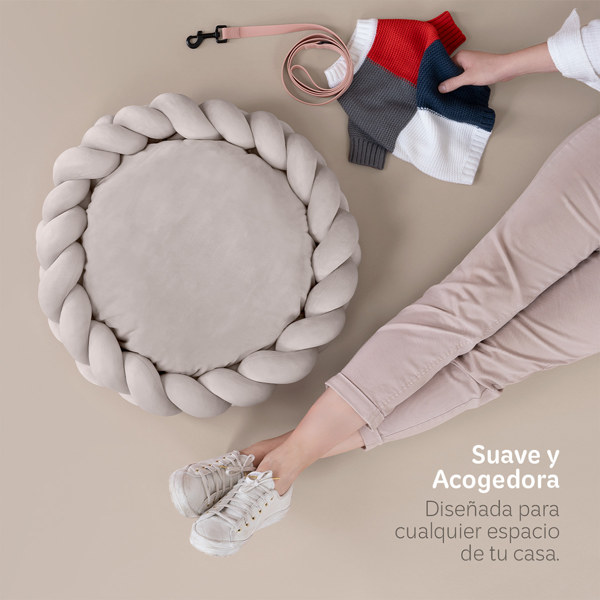 Foto 2 | Cama Redonda Para Perro Y Gato Esquimal Beige Chica Antiestrés