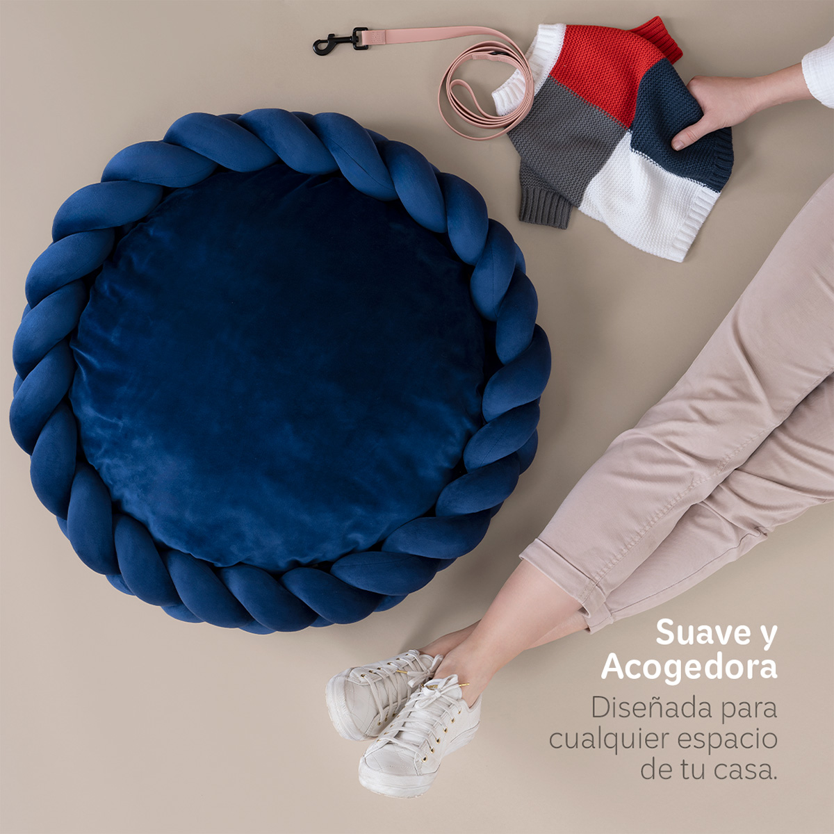 Foto 2 | Cama Redonda Para Perro Y Gato Esquimal Azul Marino Mediana Antiestrés