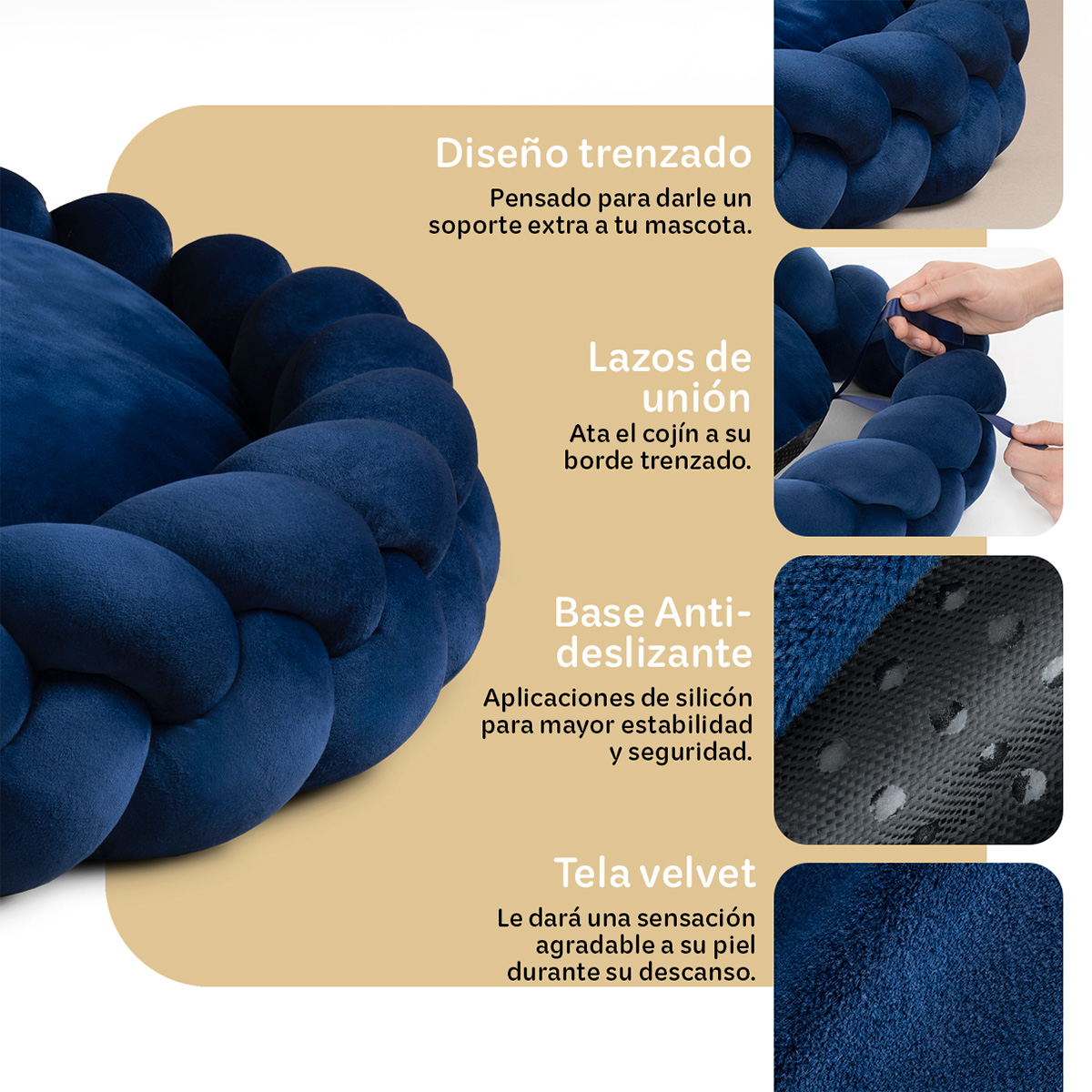 Foto 4 pulgar | Cama Redonda Para Perro Y Gato Esquimal Azul Marino Mediana Antiestrés