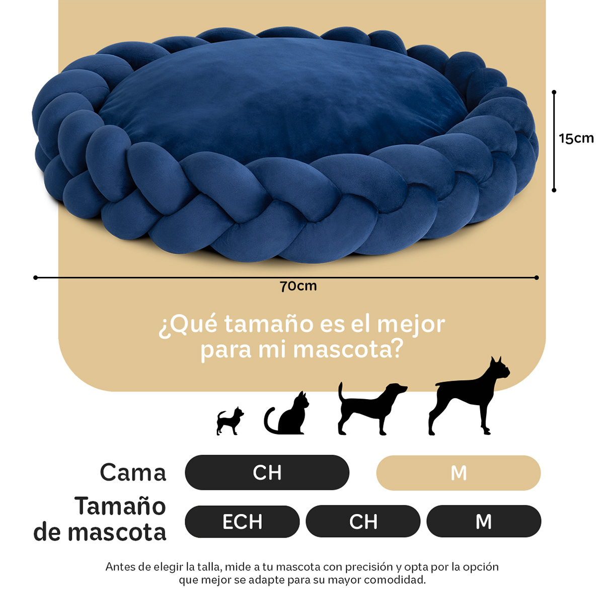 Foto 5 | Cama Redonda Para Perro Y Gato Esquimal Azul Marino Mediana Antiestrés