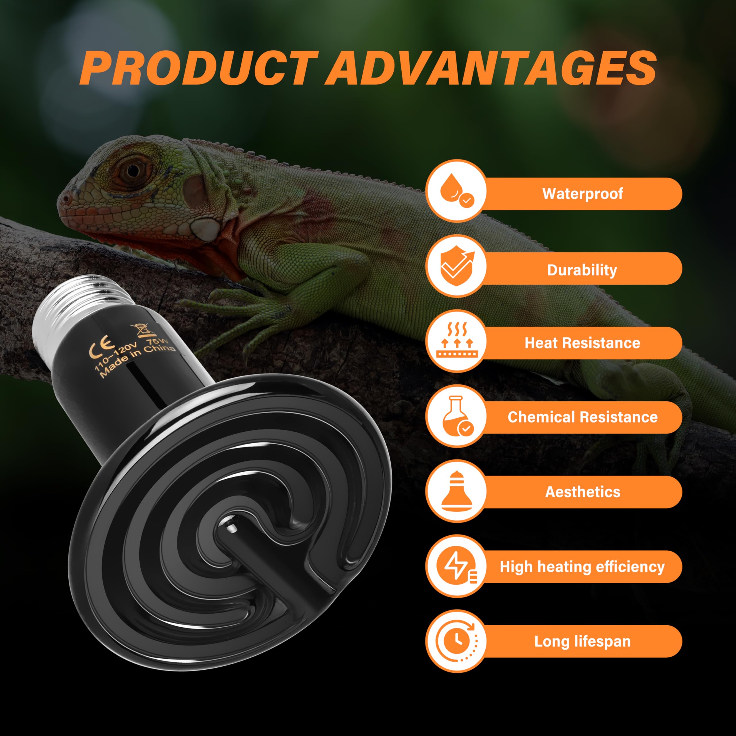 Foto 3 pulgar | Emisor De Calor Cerámico Simple Deluxe 75 W Para Reptiles, Paquete De 2 - Venta Internacional.