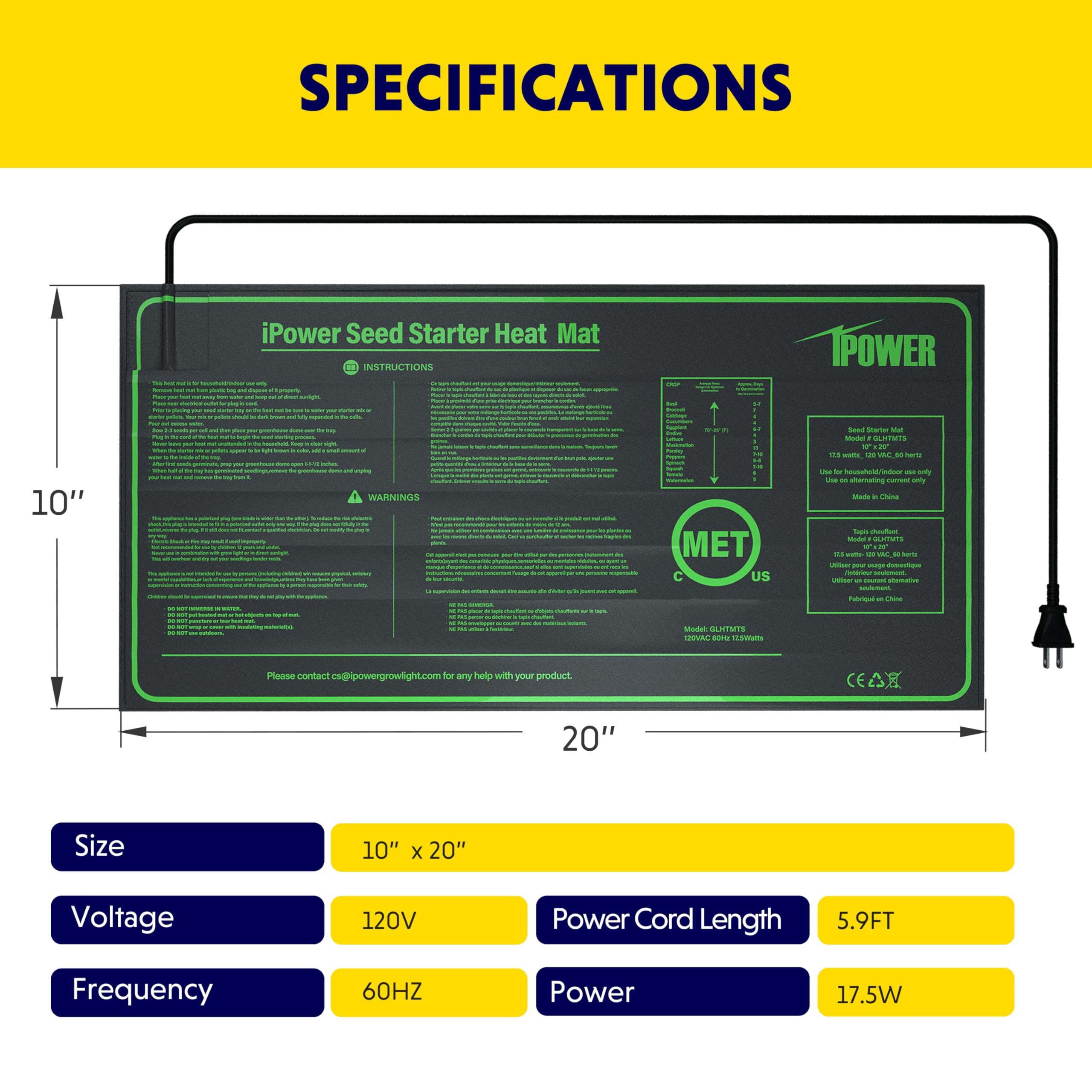 Foto 5 | Alfombrilla Térmica Seedling Ipower, Duradera, 10 X 20 Cm, Impermeable, 17,5 W - Venta Internacional.