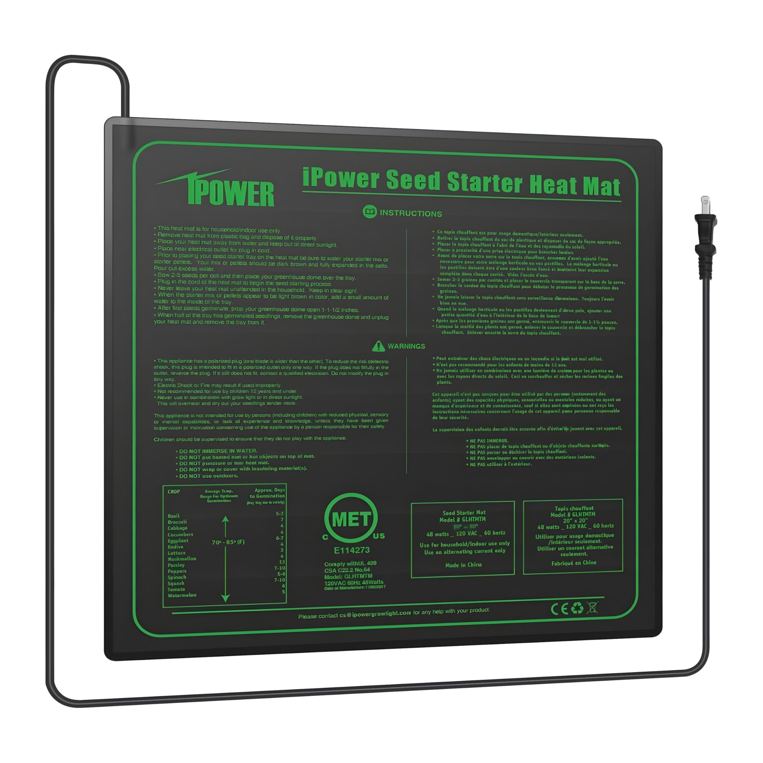 Foto 1 | Alfombrilla Térmica Seedling Ipower, Duradera Y Cálida, 20 X 20 Cm, 48 W, Impermeable - Venta Internacional.