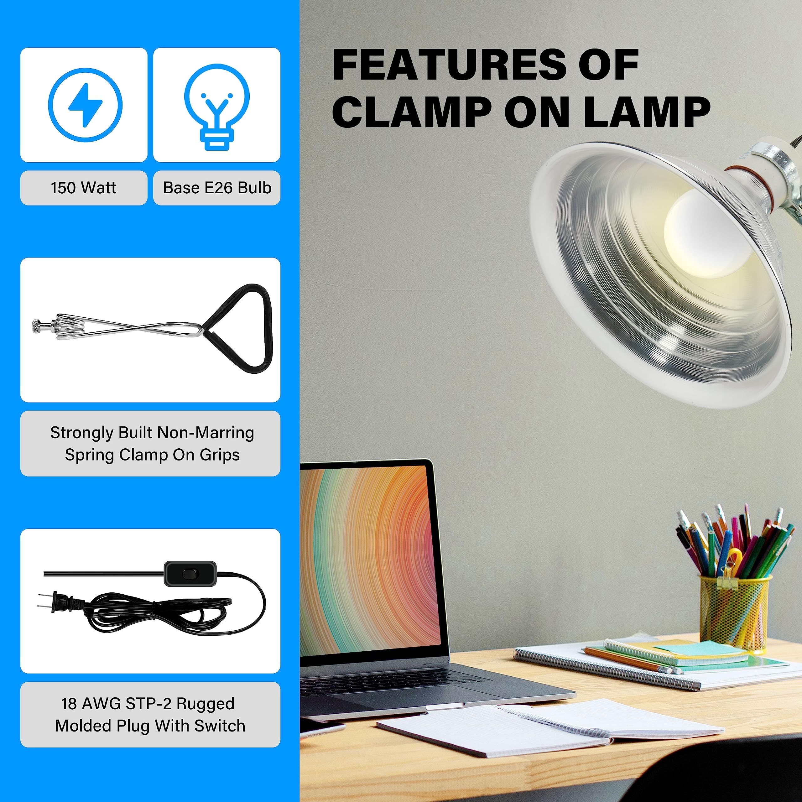 Foto 4 pulgar | Lámpara Térmica Y Lámpara Tipo Pinza Con Reflector Para Reptiles De 150 W - Venta Internacional.