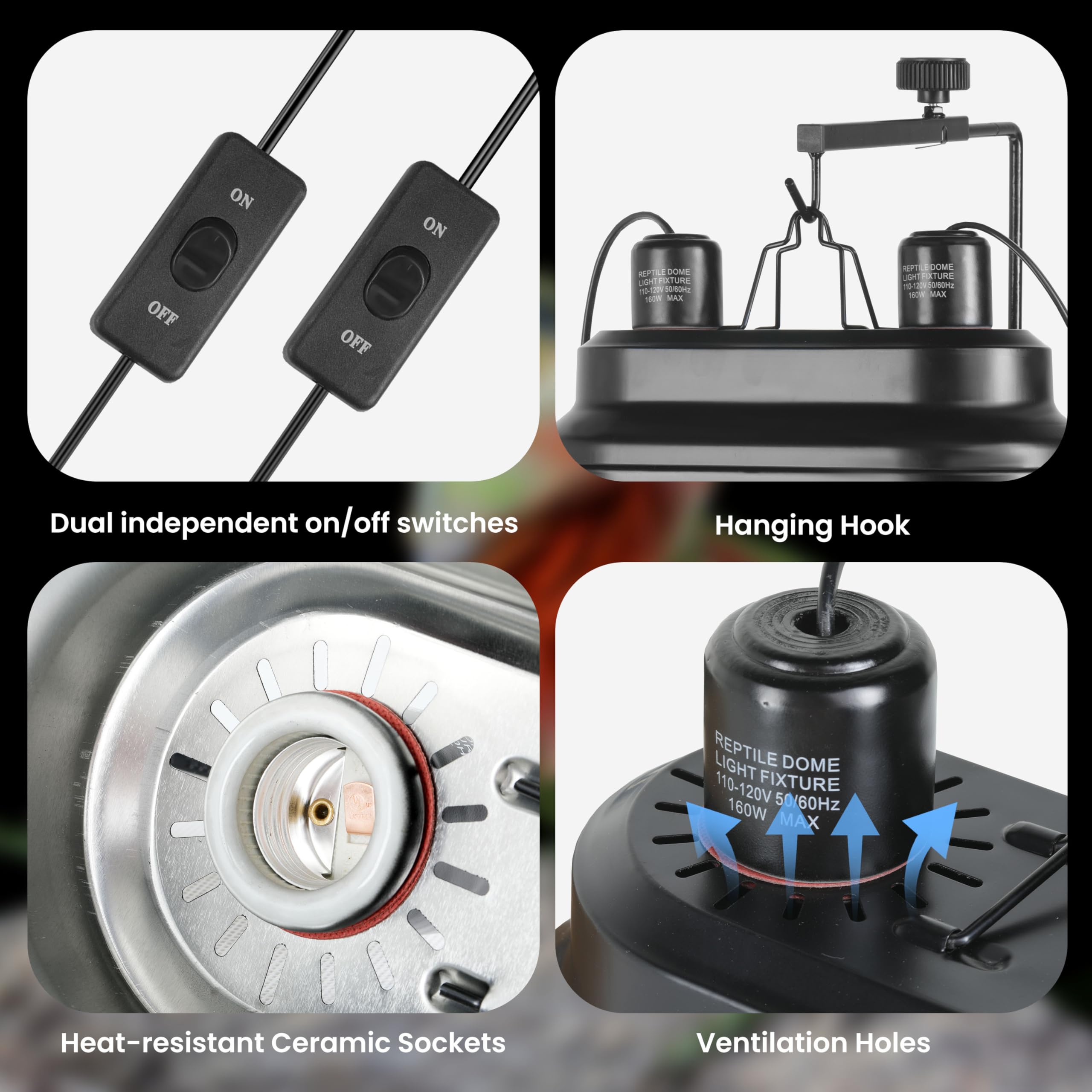 Foto 4 pulgar | Lámpara Para Reptiles Simple Deluxe Con Doble Cúpula, 160 W Como Máximo - Venta Internacional.