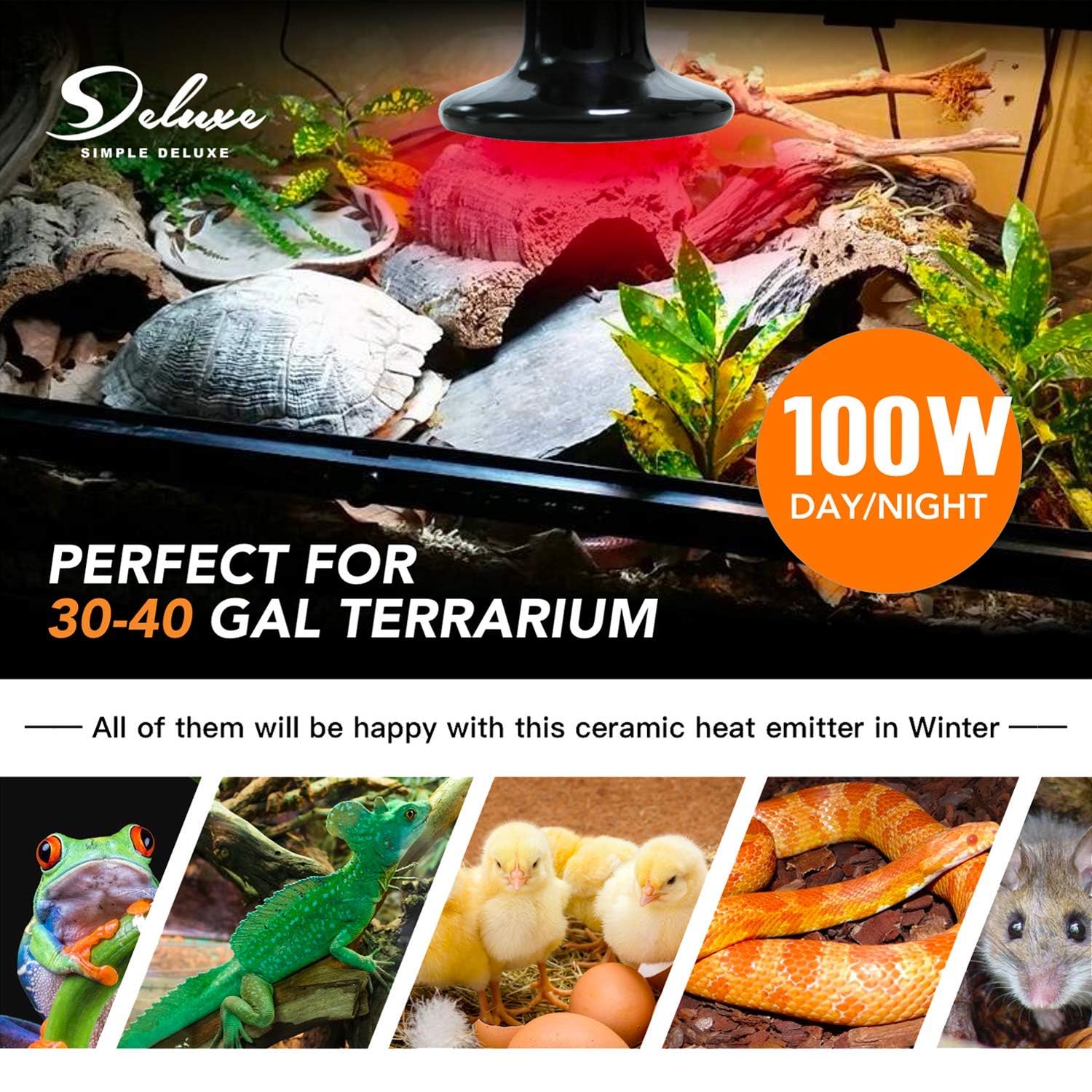 Foto 6 | Emisor De Calor Cerámico De 100 W, Paquete De 2 Lámparas De Calor Para Reptiles Simple De - Venta Internacional.