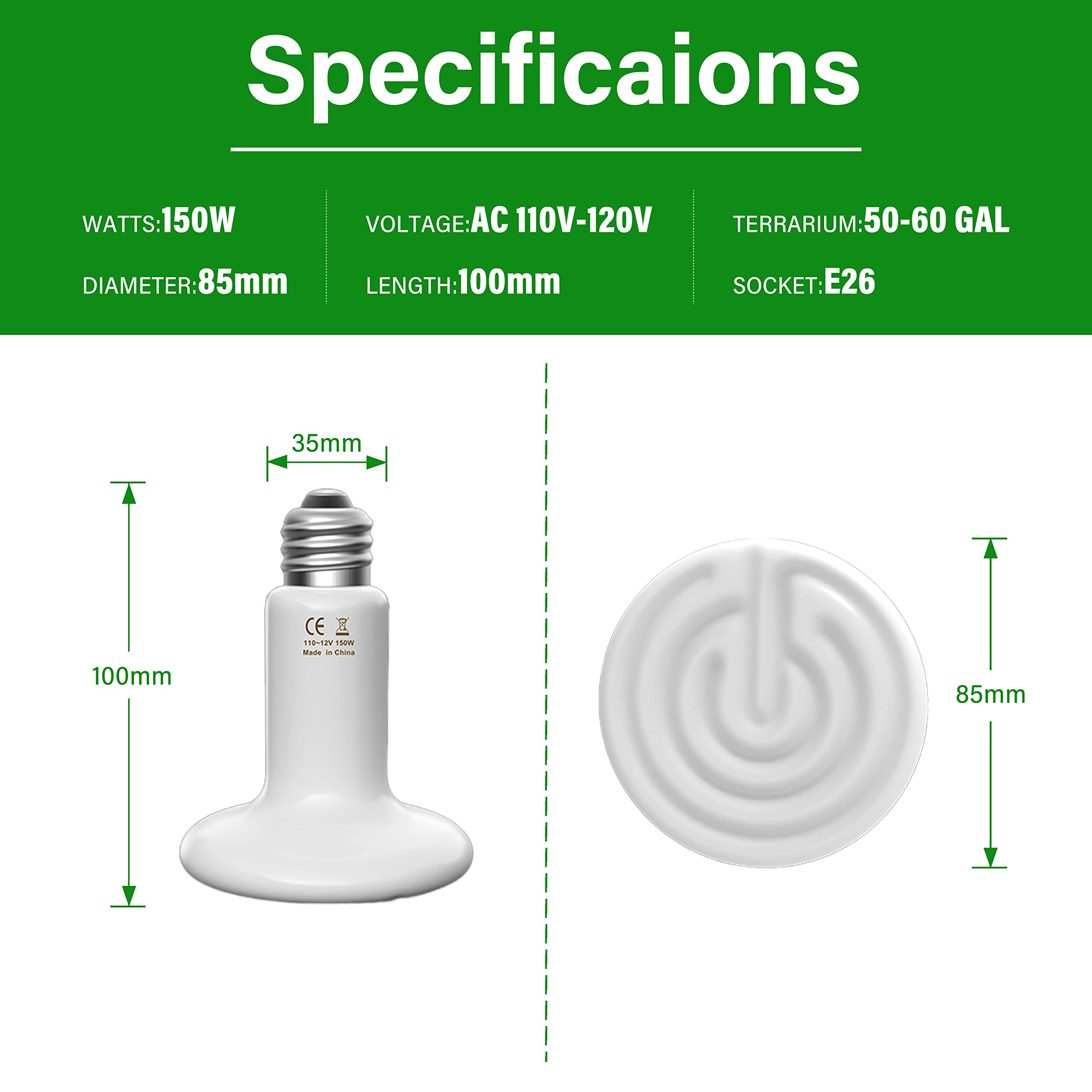 Foto 6 pulgar | Lámpara De Calor Para Reptiles Healsmart  Emisor De Calor De Cerámica  150 W  110 - 120 V - Venta Internacional.