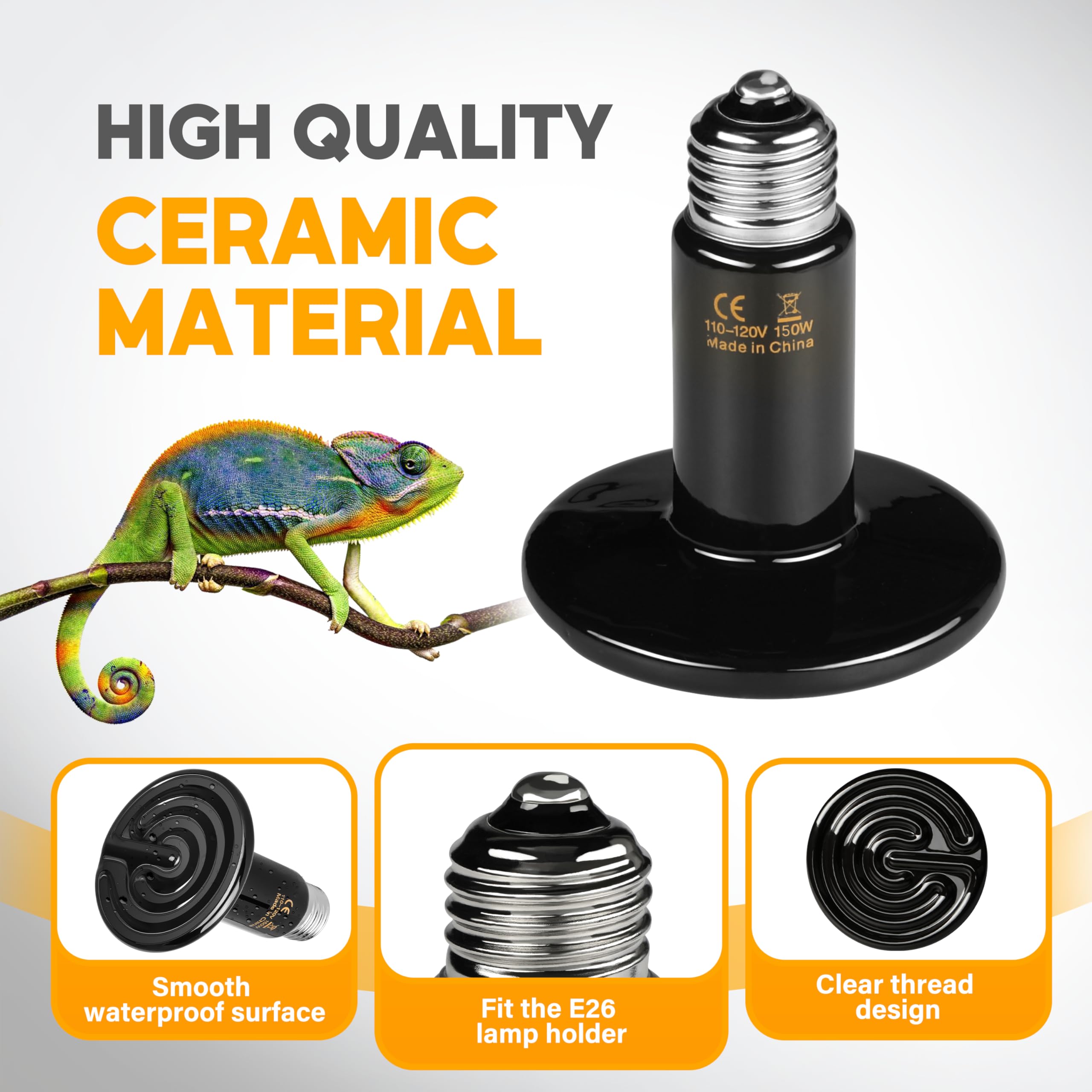 Foto 7 pulgar | Lámpara De Calor Para Reptiles Healsmart Con Emisor De Calor De Cerámica De 150 W  Paquete De 2 - Venta Internacional.
