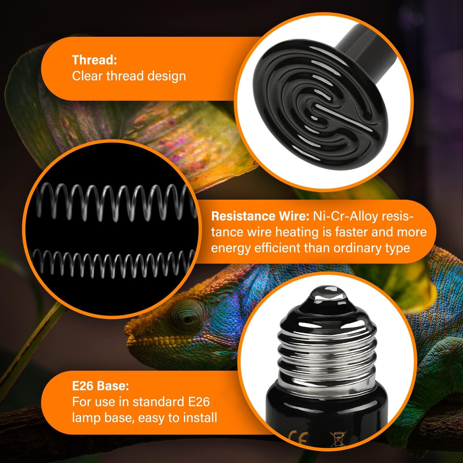 Foto 5 pulgar | Lámpara De Calor Para Reptiles Healsmart  100 W  Paquete De 2 Emisores De Cerámica  Color Negro - Venta Internacional.