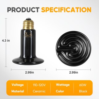 Foto 2 | Lámpara De Calor Para Reptiles Healsmart 60 W Emisor De Calor De Cerámica Paquete De 2 - Venta Internacional.