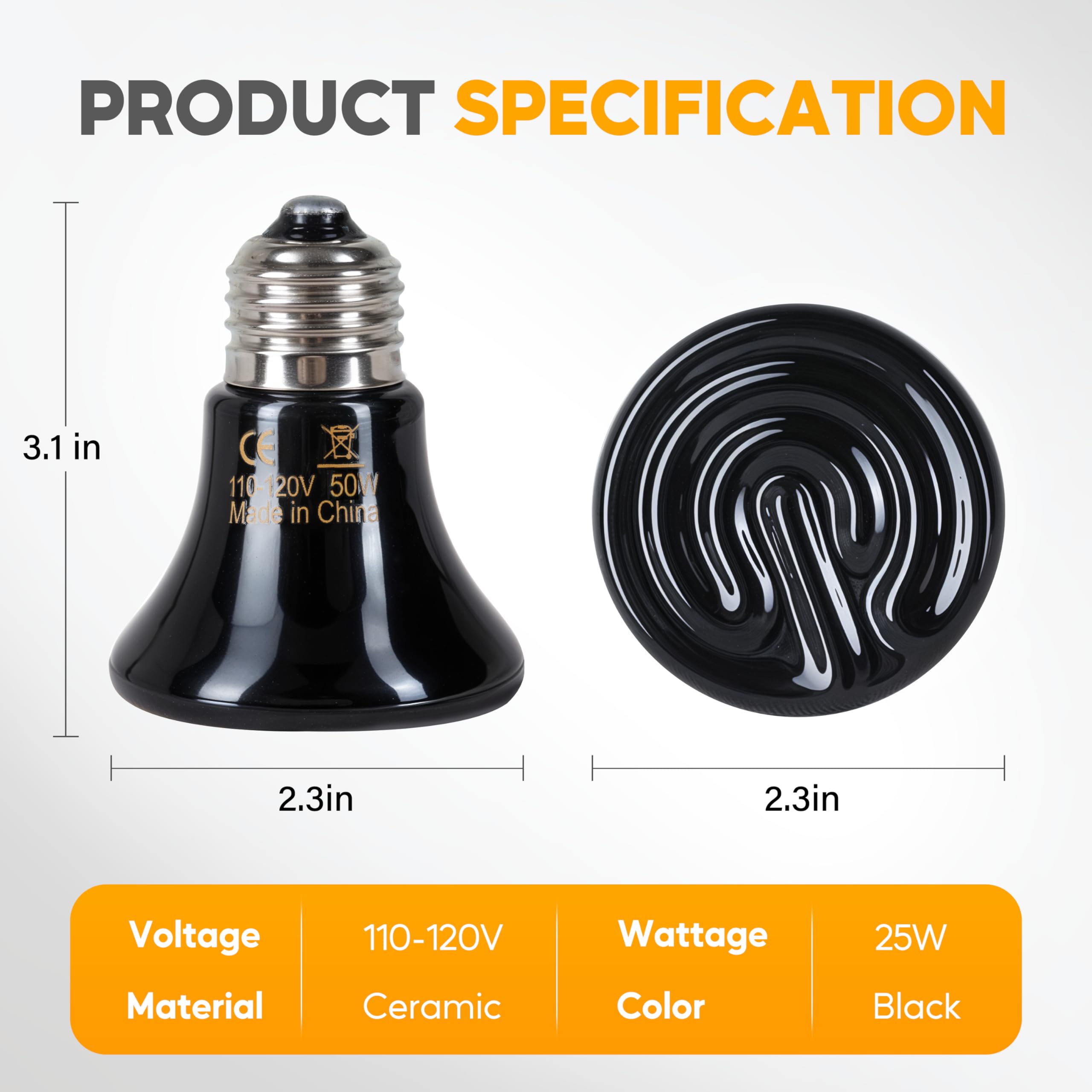 Foto 2 | Lámpara De Calor Para Reptiles Healsmart  50 W  Emisor De Calor De Cerámica  Paquete De 2 - Venta Internacional.