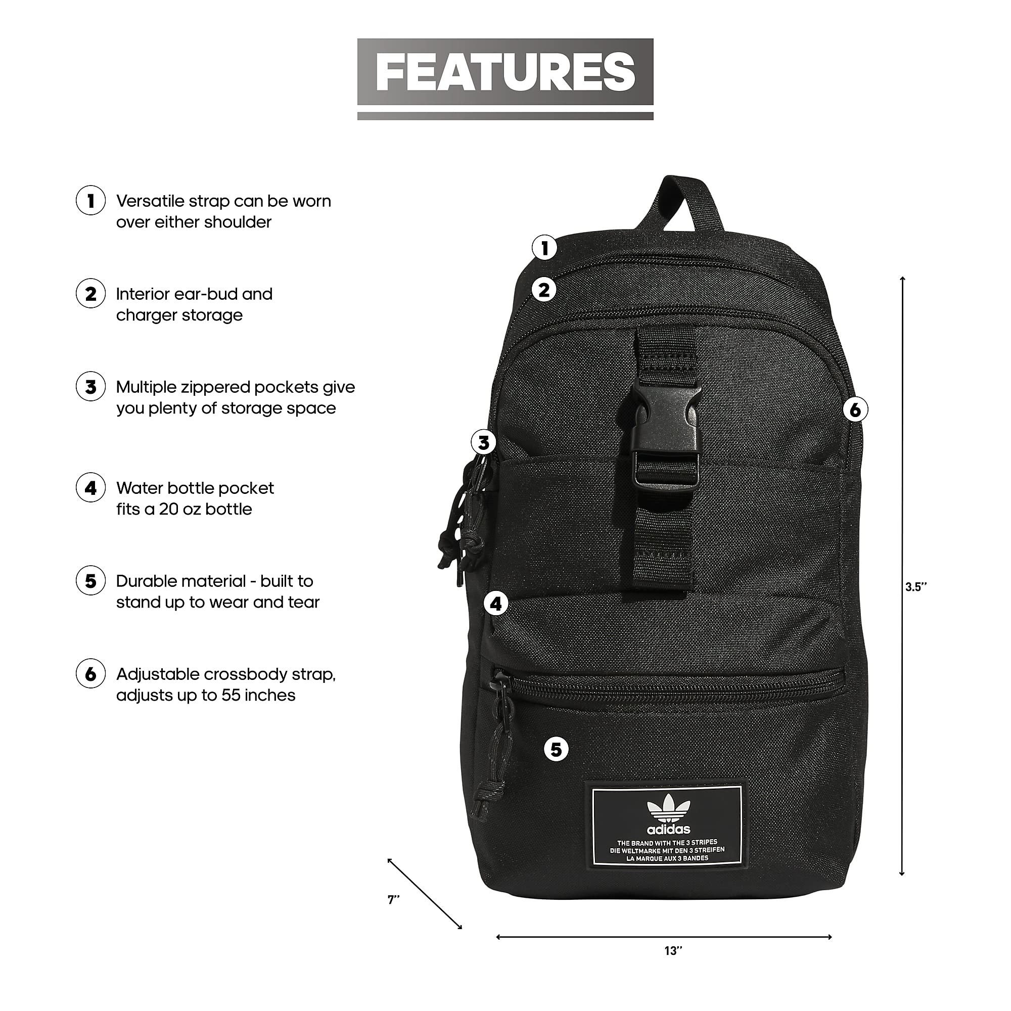 Foto 3 pulgar | Bolso Bandolera Adidas Originals Utility 3.0 Negro - Venta Internacional