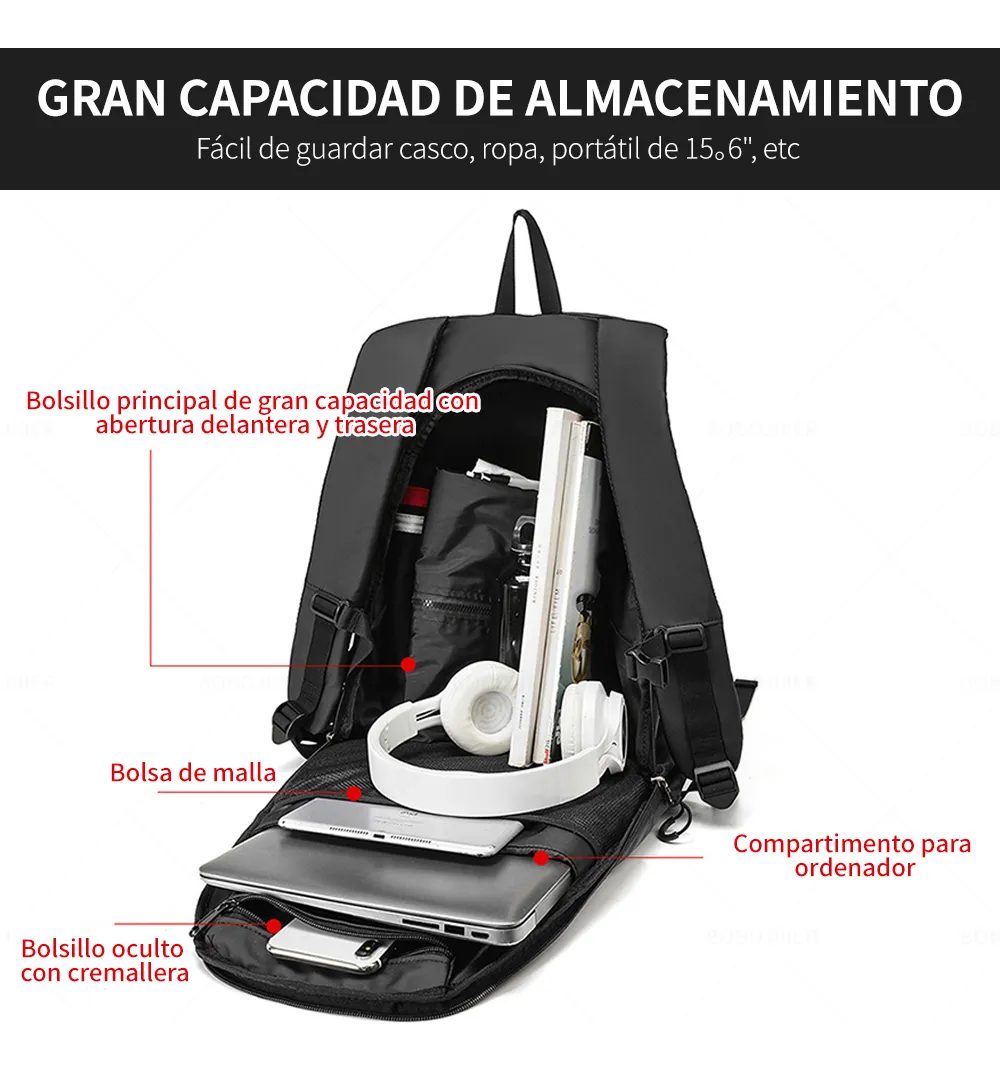 Foto 5 pulgar | Bolsa De Casco Belug De Mochila Para Motociclistas Negro