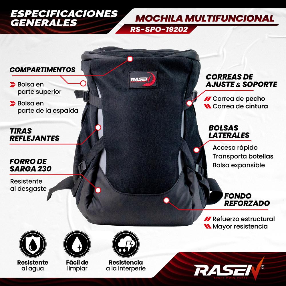 Foto 3 pulgar | Mochila Rasen Multifuncional con Reflejantes Gris para Moto