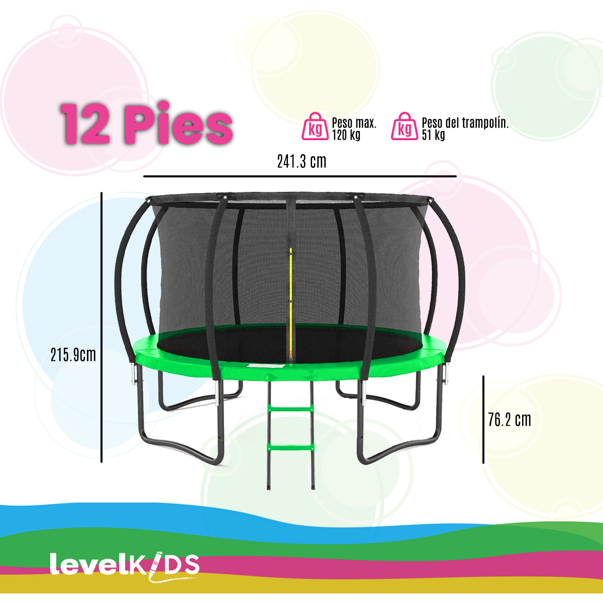 Foto 2 | Trampolin LEVEL FITNESS Pumpkin color Verde 12FT