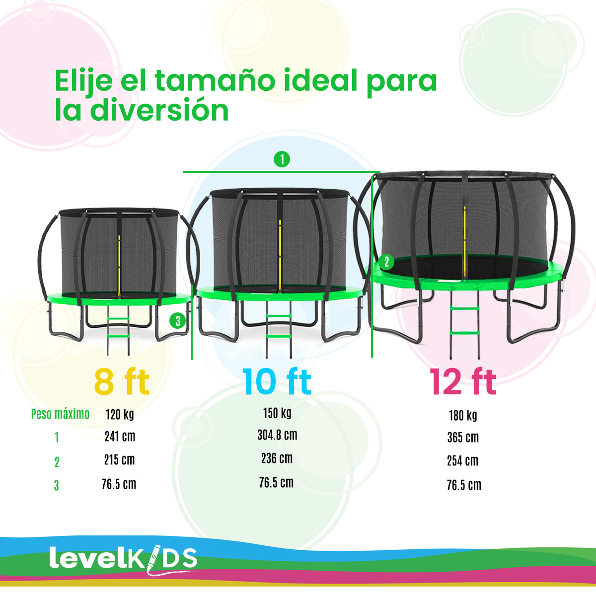 Foto 5 | Trampolin LEVEL FITNESS Pumpkin color Verde 12FT