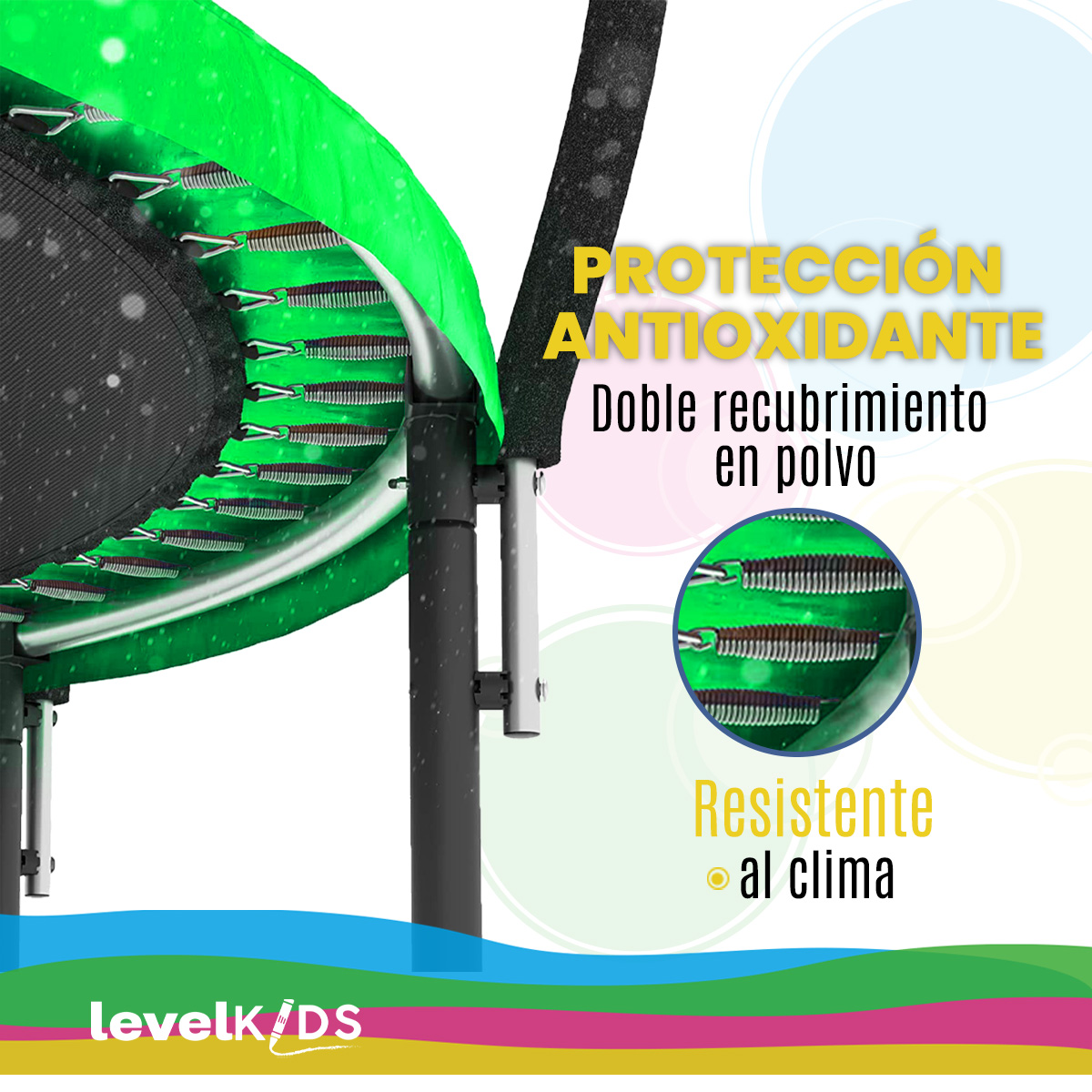 Foto 7 pulgar | Trampolin LEVEL FITNESS Pumpkin color Verde 12FT