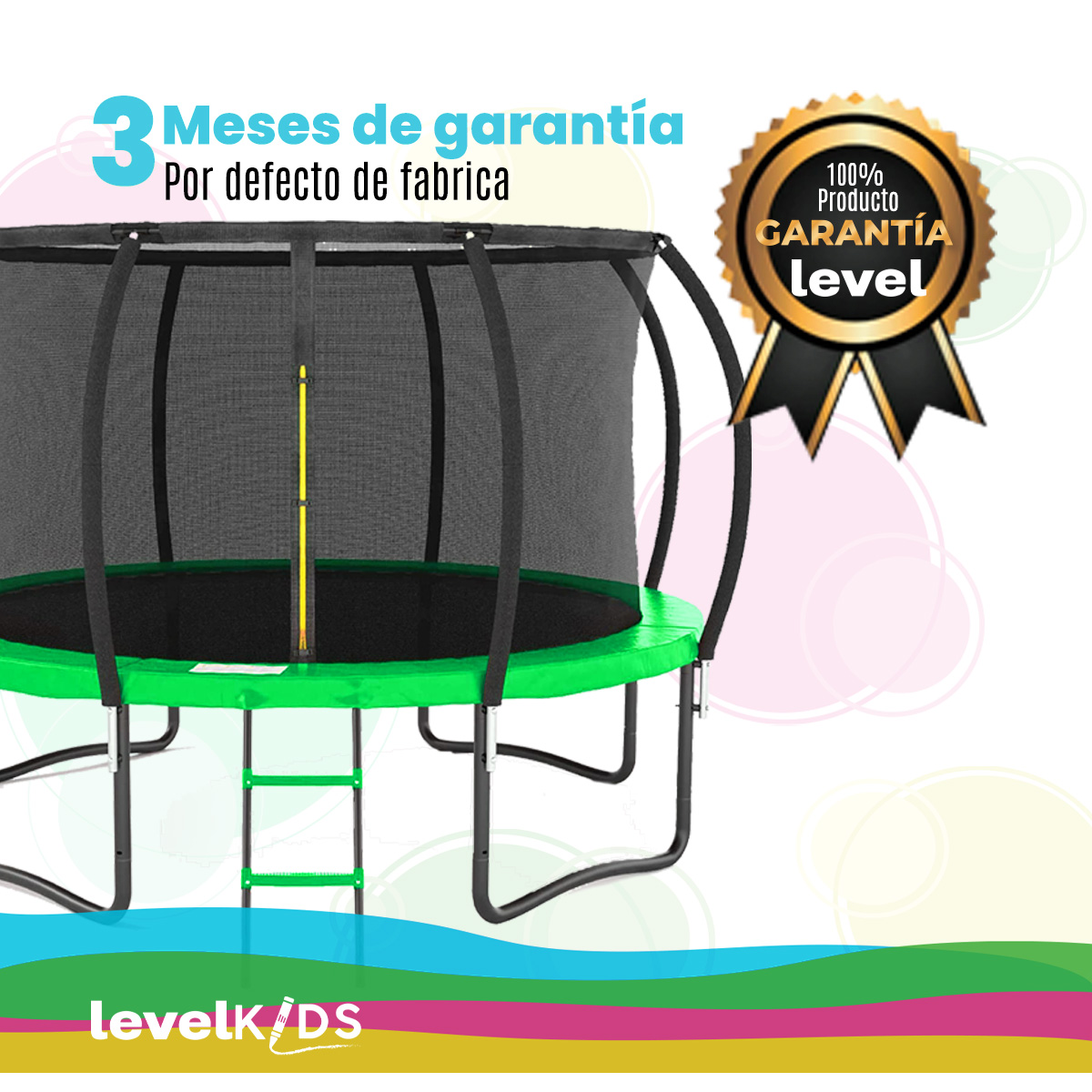 Foto 8 pulgar | Trampolin LEVEL FITNESS Pumpkin color Verde 12FT