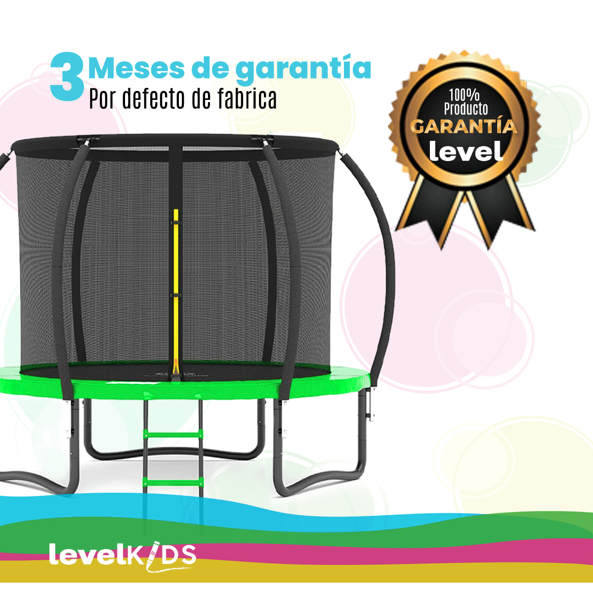 Foto 8 pulgar | Trampolin LEVEL FITNESS Pumpkin color Verde 10FT