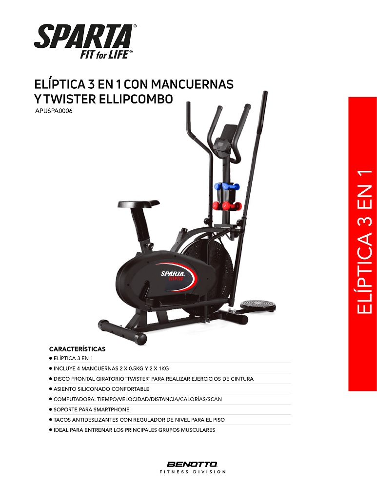 Foto 6 pulgar | Bicicleta Elíptica 3 En 1 Mancuernas Twister Ellipcombo Sparta Fitness