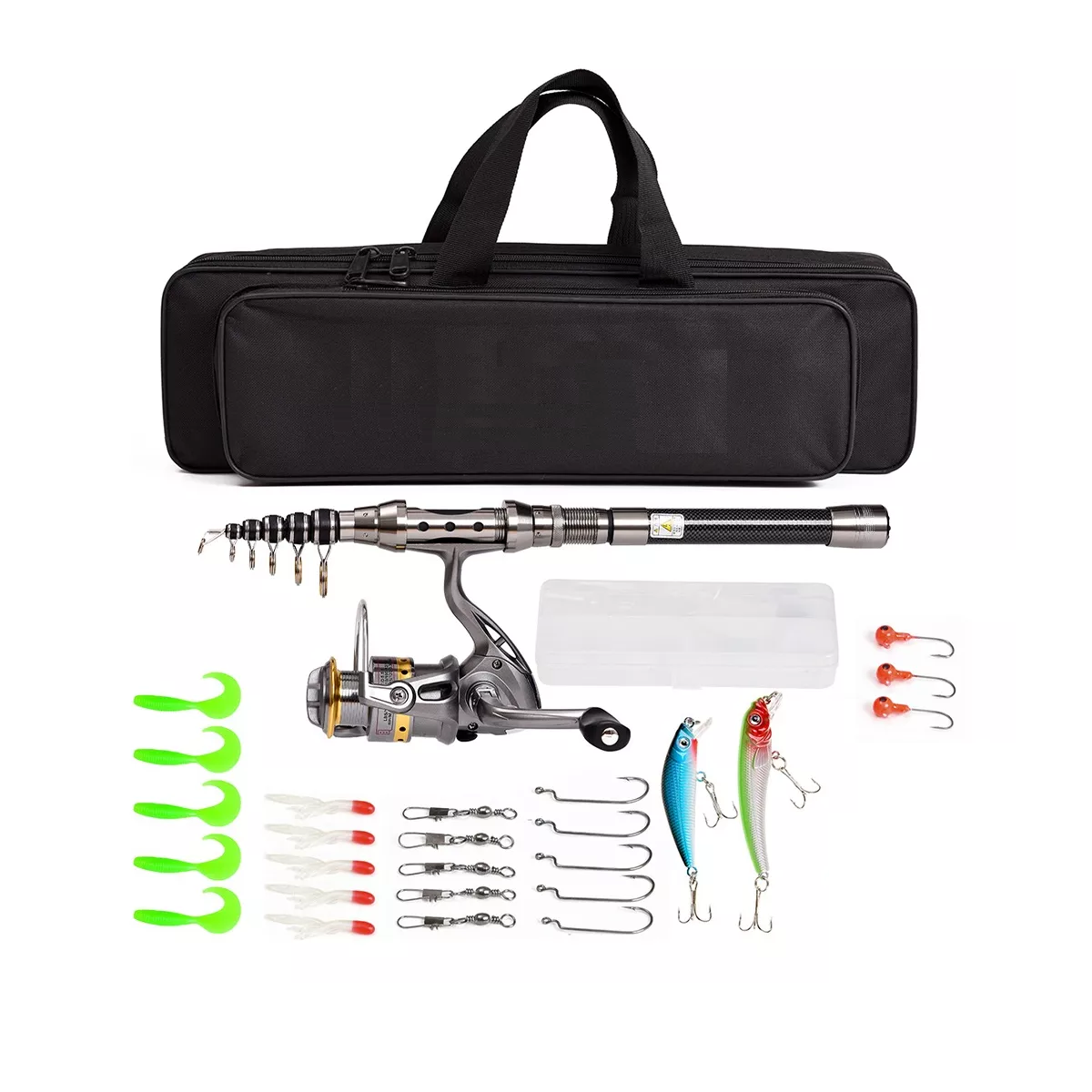 Kit Pesca 2.1m Caña Carrete Señuelo Accesorio Bolsa Completo  Eo Safe Imports Esi-11610 Multicolor