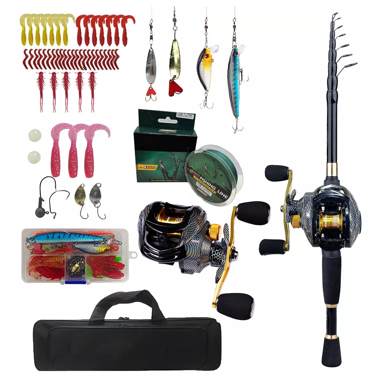Kit Pesca 2.4m Caña Carrete Accesorios Bolsa Completa Eo Safe Imports Esi-11611 Multicolor