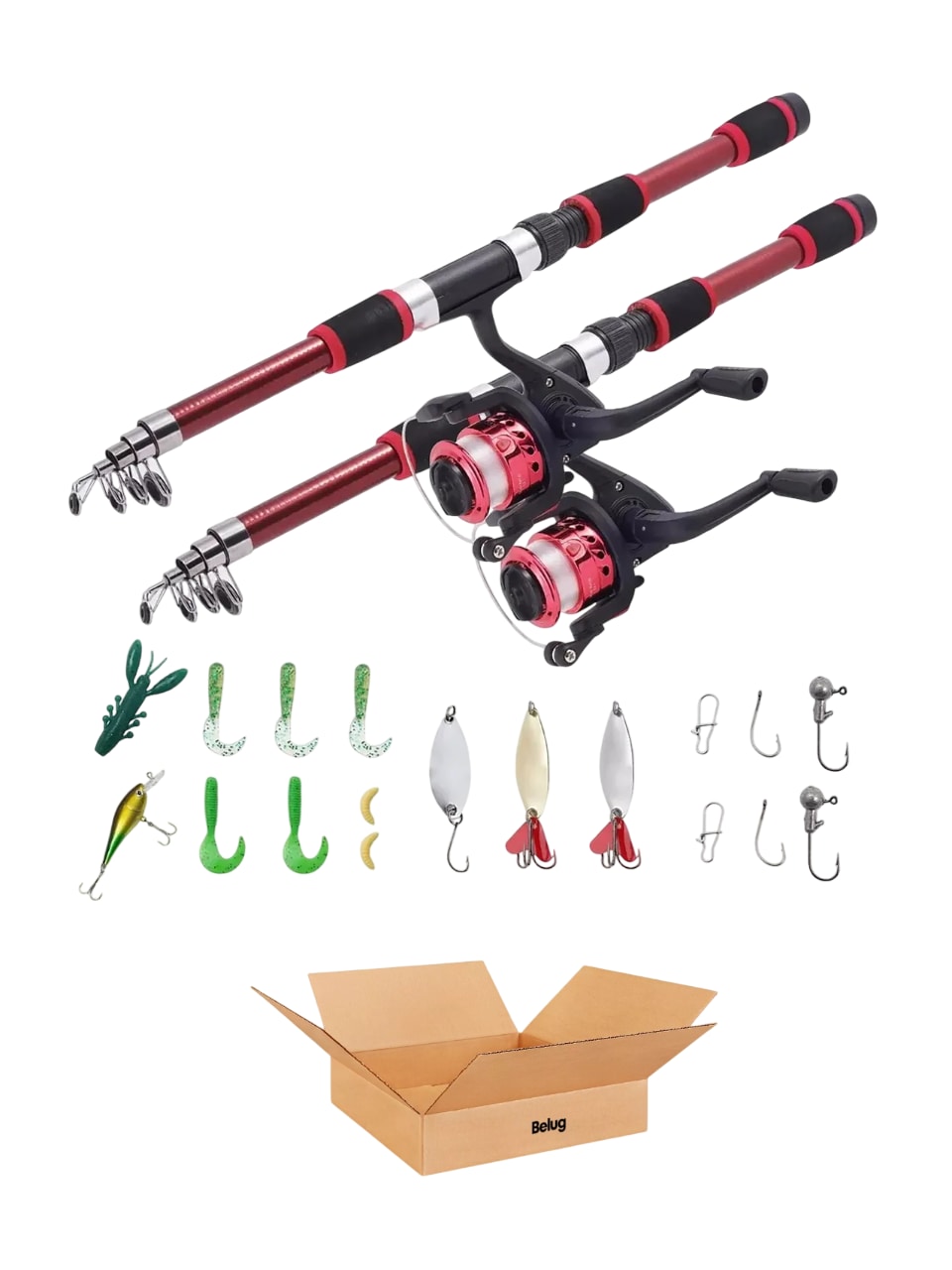 Pesca 2 Cañas Telescópicas 2 Carretes Artículos De Color Negro/rojo $1,069