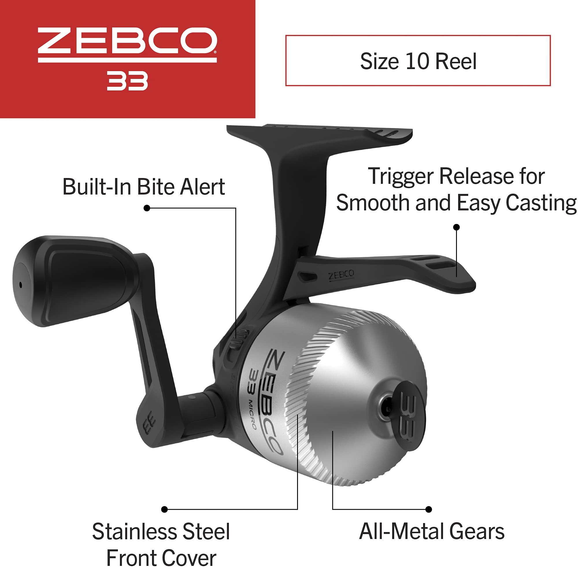 Foto 2 | Carrete De Pesca Zebco 33 Micro Trigger Spincast  Tamaño 10  Plateado/negro - Venta Internacional.