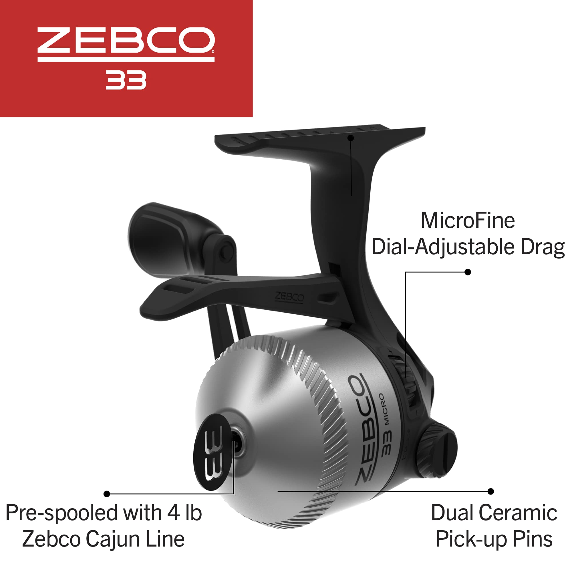 Foto 3 | Carrete De Pesca Zebco 33 Micro Trigger Spincast  Tamaño 10  Plateado/negro - Venta Internacional.