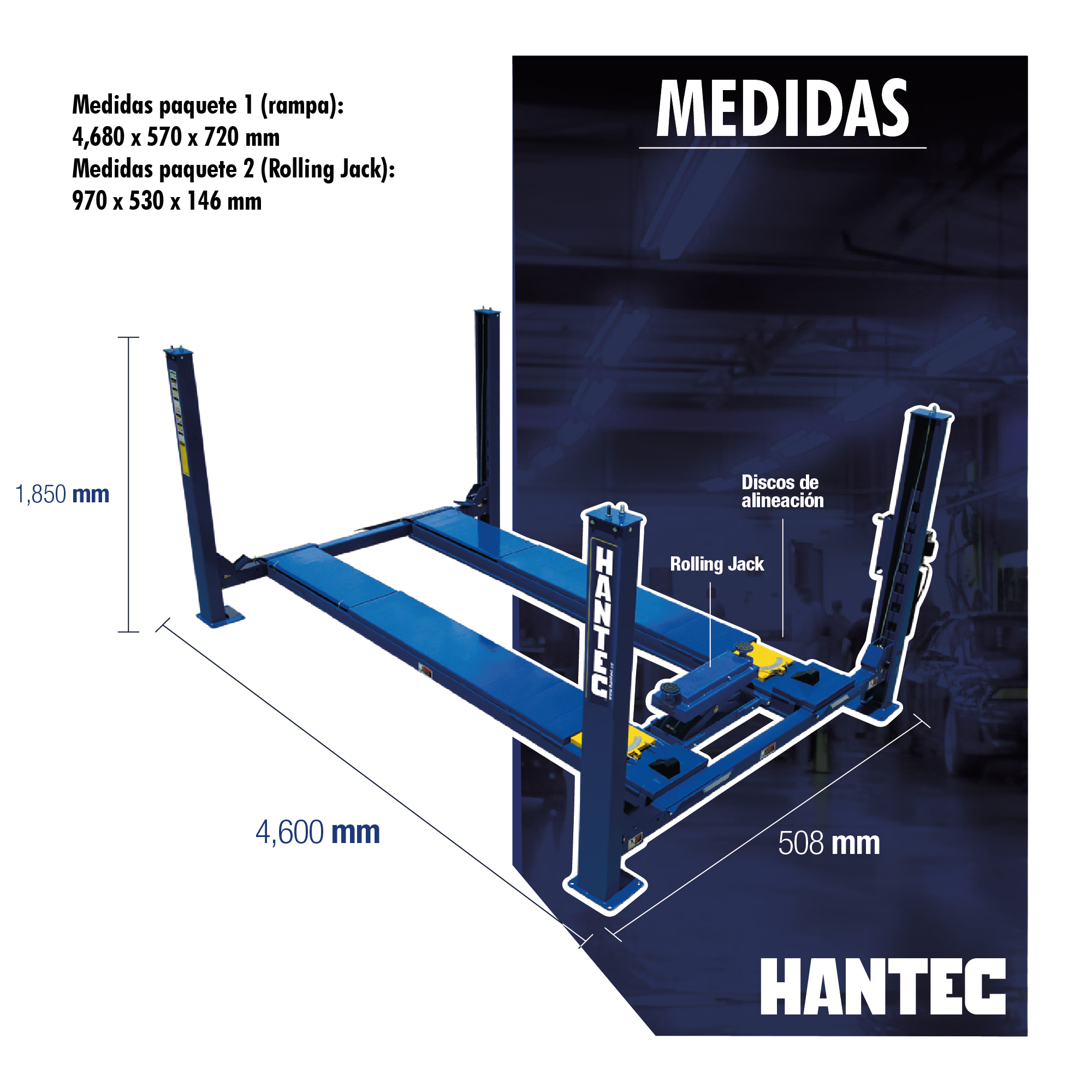 Foto 6 pulgar | Rampa 4 Postes Discos de Alineación 10500 Lbs Rolling Jack