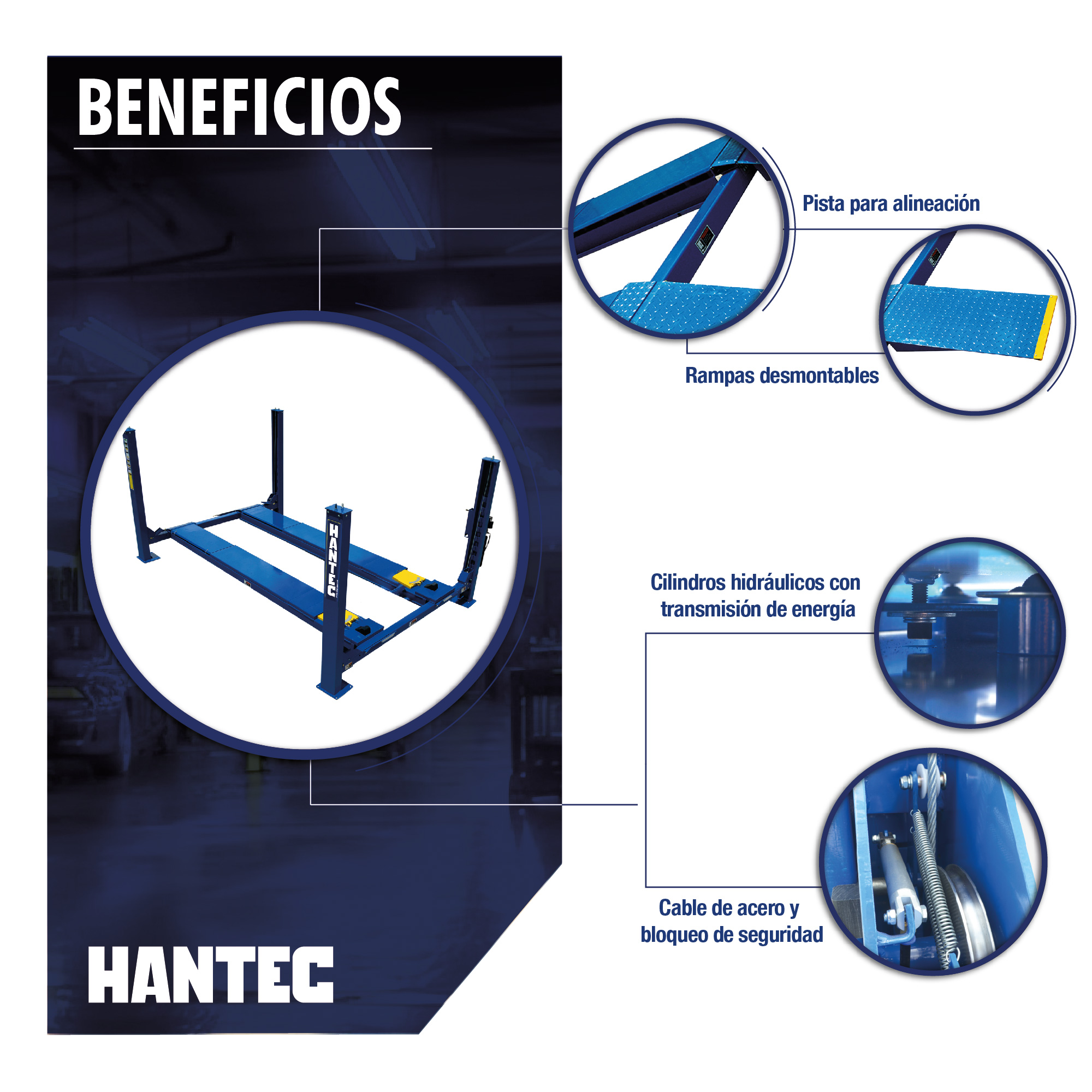 Foto 4 pulgar | Rampa Ascensor 4 Postes Discos de Alineación 10500 Lbs Hantec