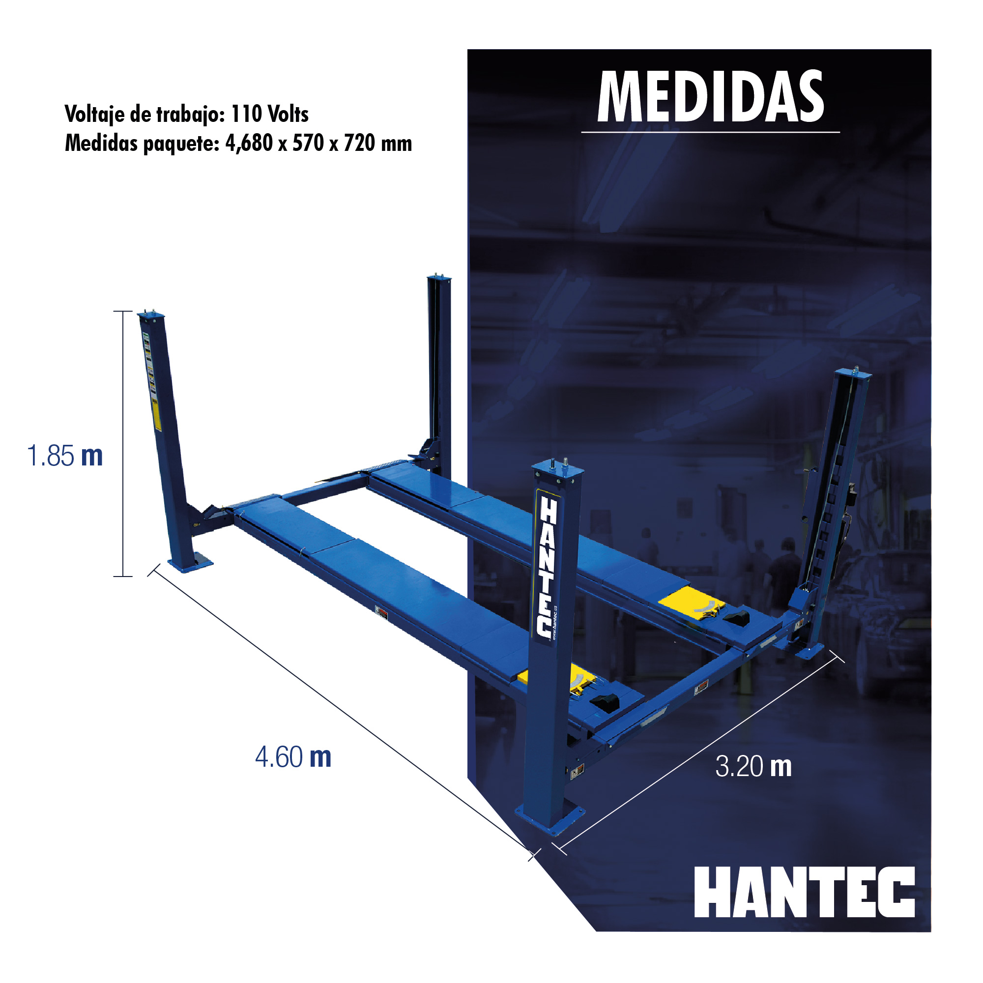 Foto 6 pulgar | Rampa Ascensor 4 Postes Discos de Alineación 10500 Lbs Hantec