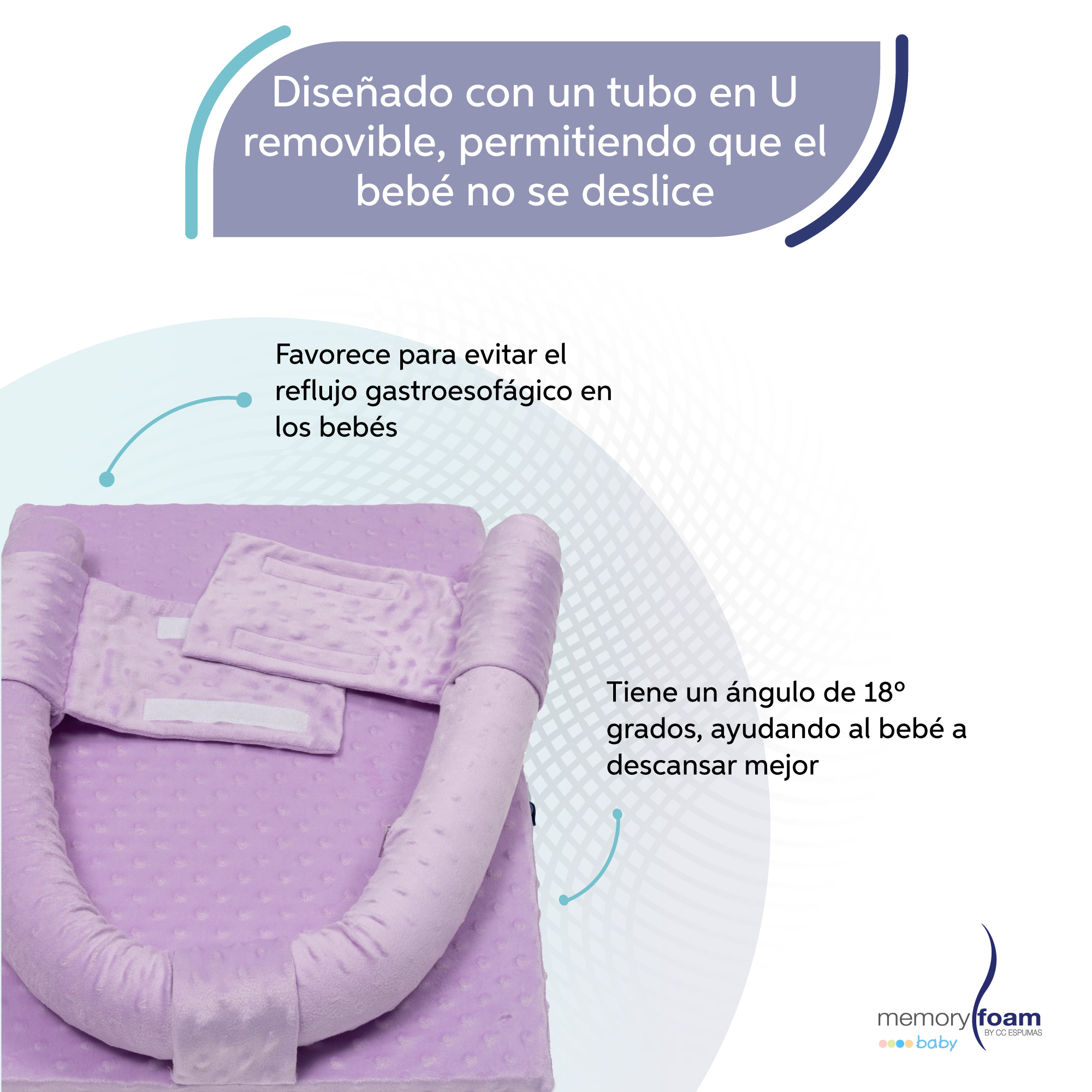 Foto 4 pulgar | Reflujo Con Cilindro  Para Bebé Lila, 54 X 41 X 16, Memory Foam