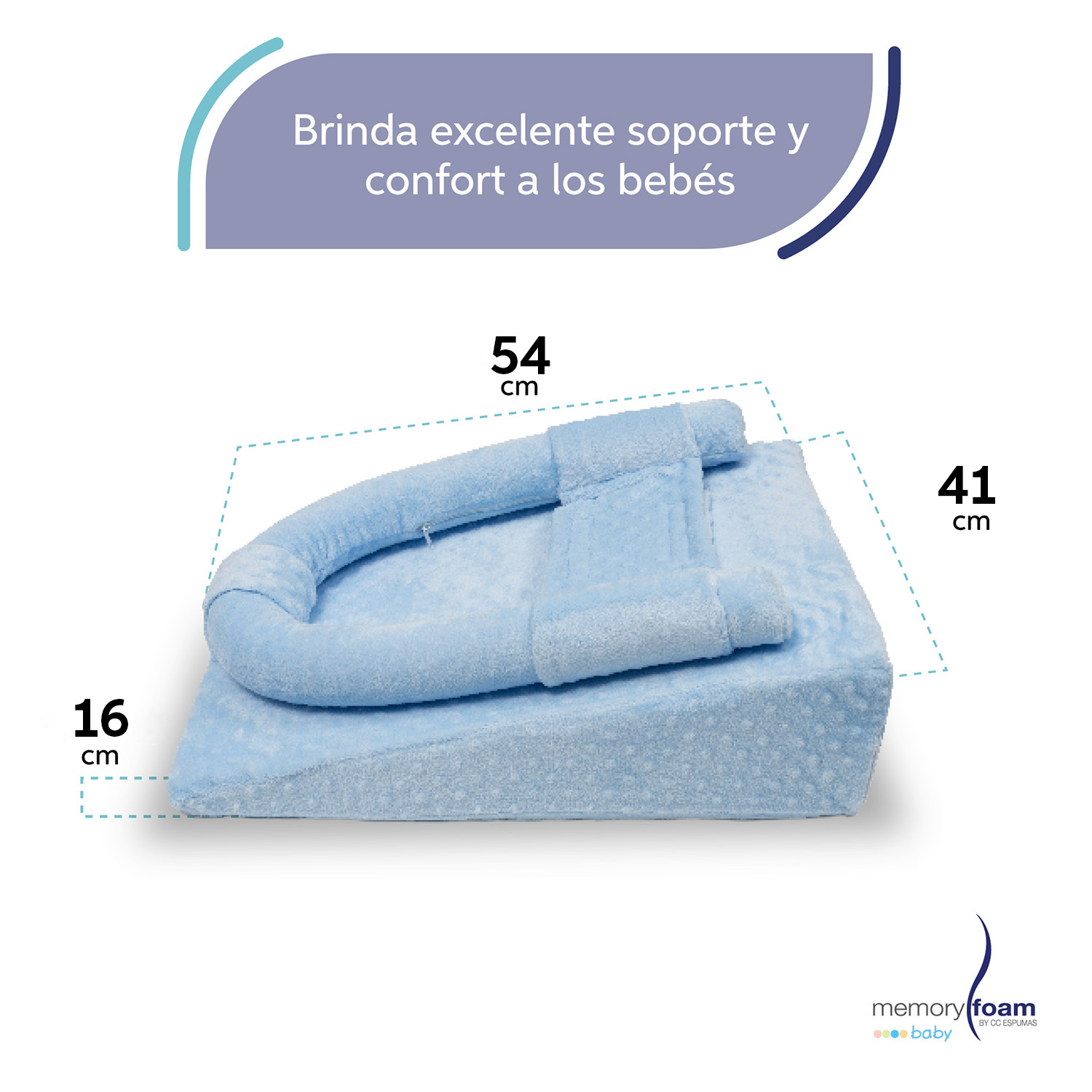 Foto 6 pulgar | Reflujo Con Cilindro  Para Bebé Azul, 54 X 41 X 16, Memory Foam